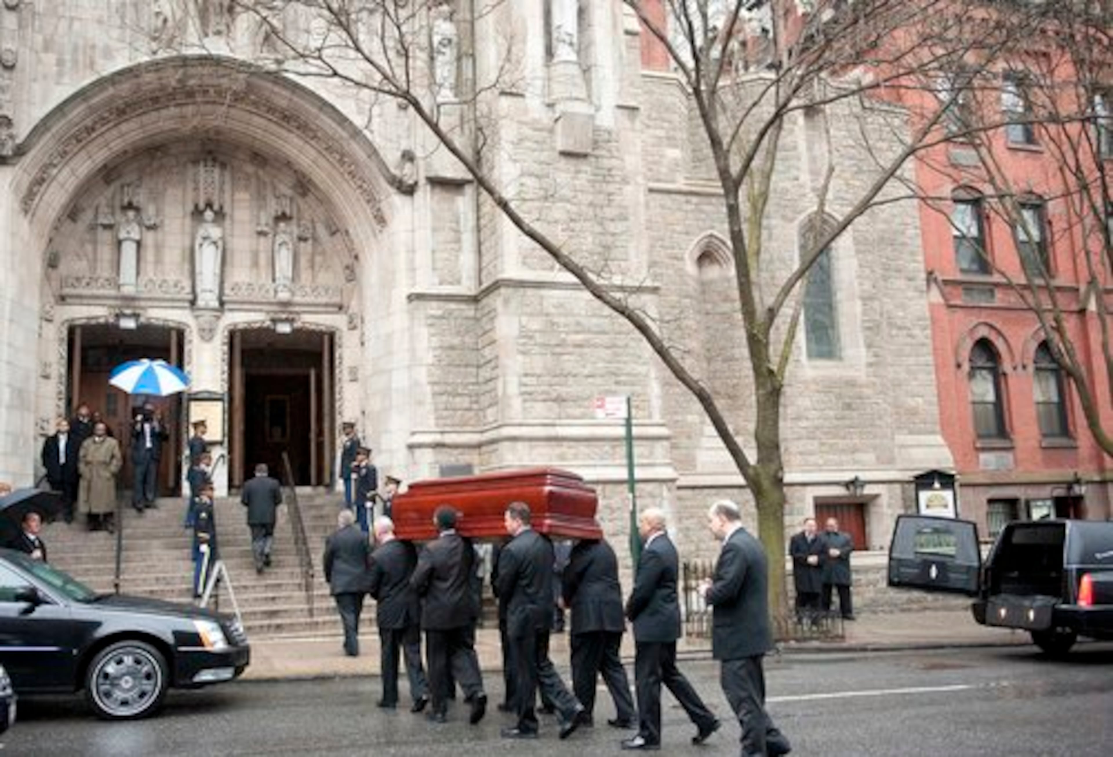 Pallbearers carry the casket of former vice presidential candidate Geraldine Ferraro into her funeral mass.