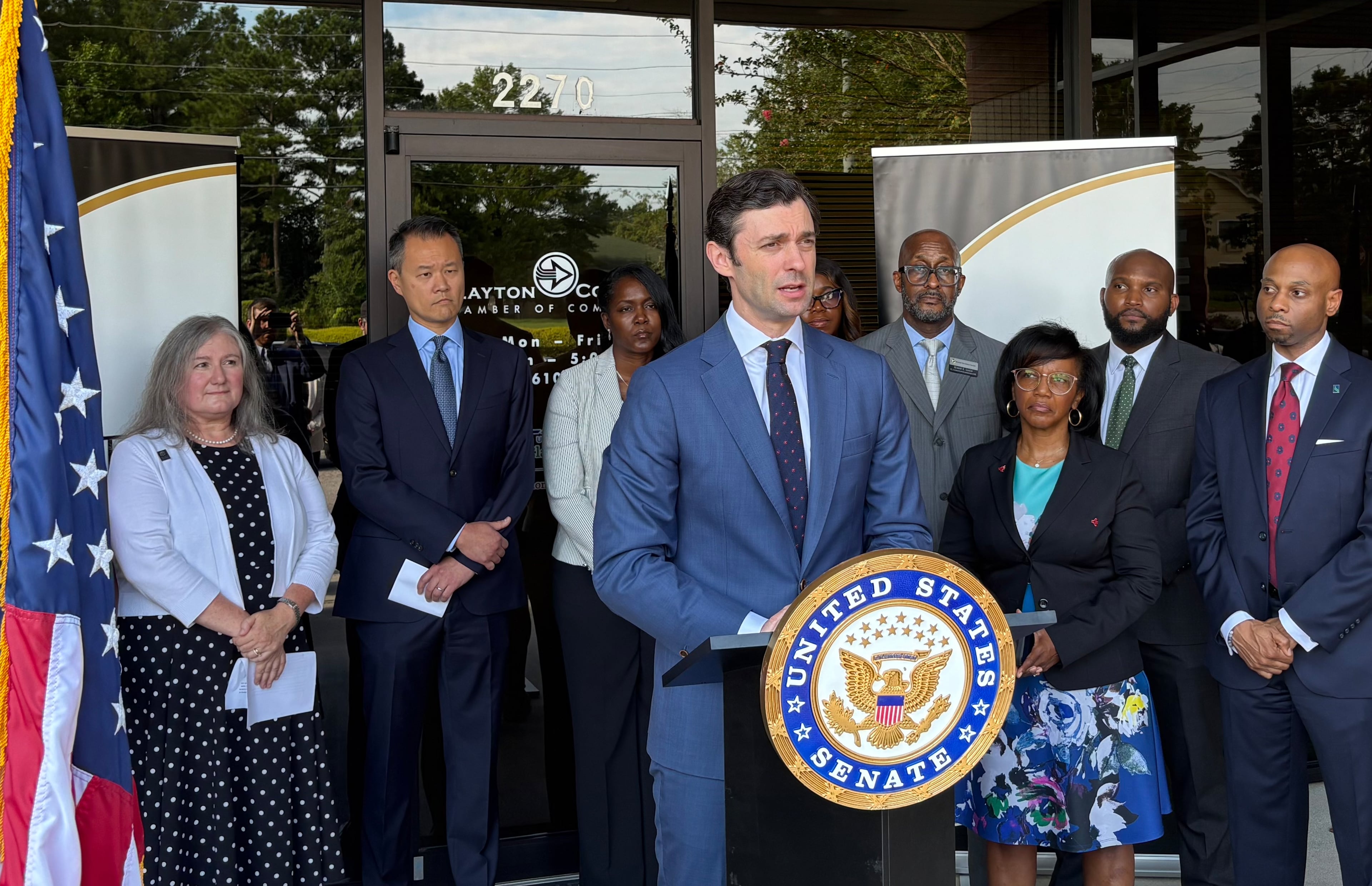 U.S. Sen. Jon Ossoff, seen here at a news conference at the Clayton County Chamber of Commerce in 2025. (Zachary Hansen/AJC)