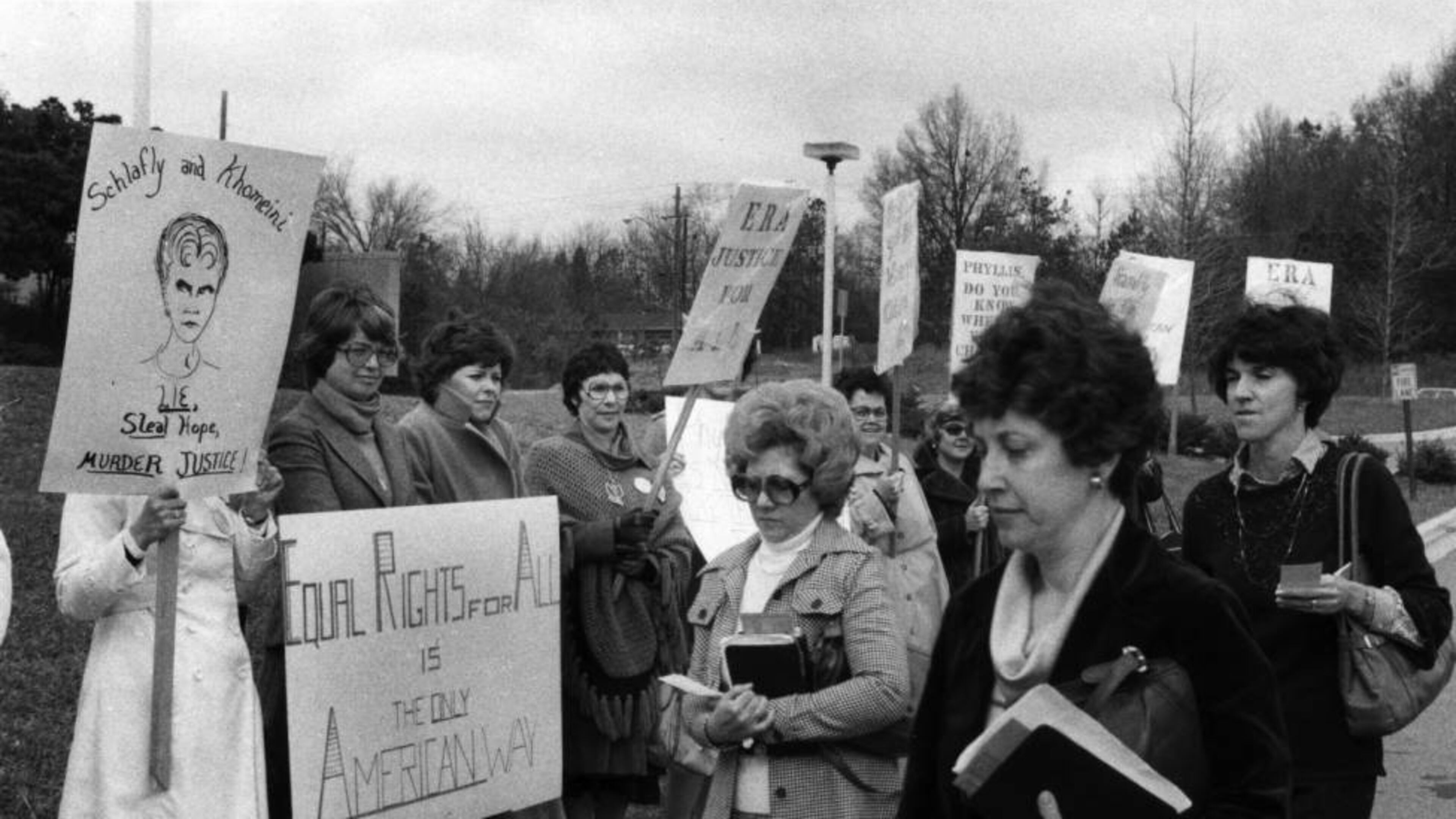 Pro-Equal Rights Amendment supporters rallied outside a Stop ERA meeting at the Atlanta Civic Center in the early 1980s. Bud Skinner/AJC