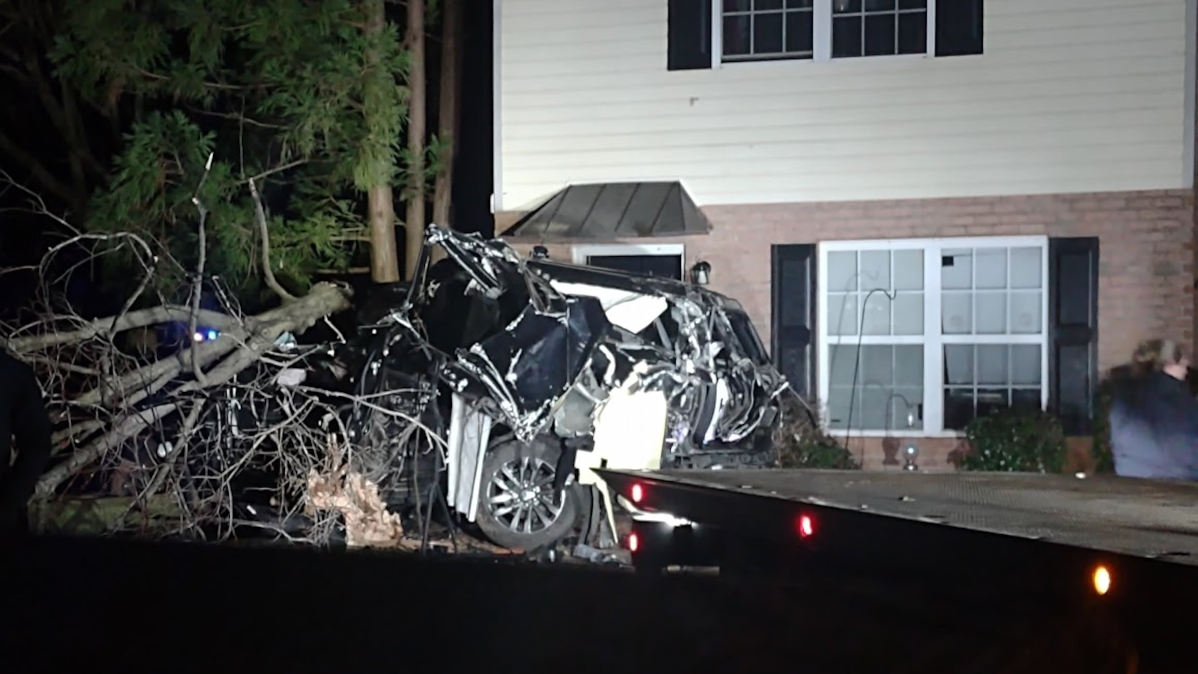 A photo of the 2021 Ford Expedition that came to rest at the Shoal Creek Apartment complex after a crash early Sunday morning. Georgia offensive lineman Devin Willock and football staff member Chandler LeCroy died in the accident