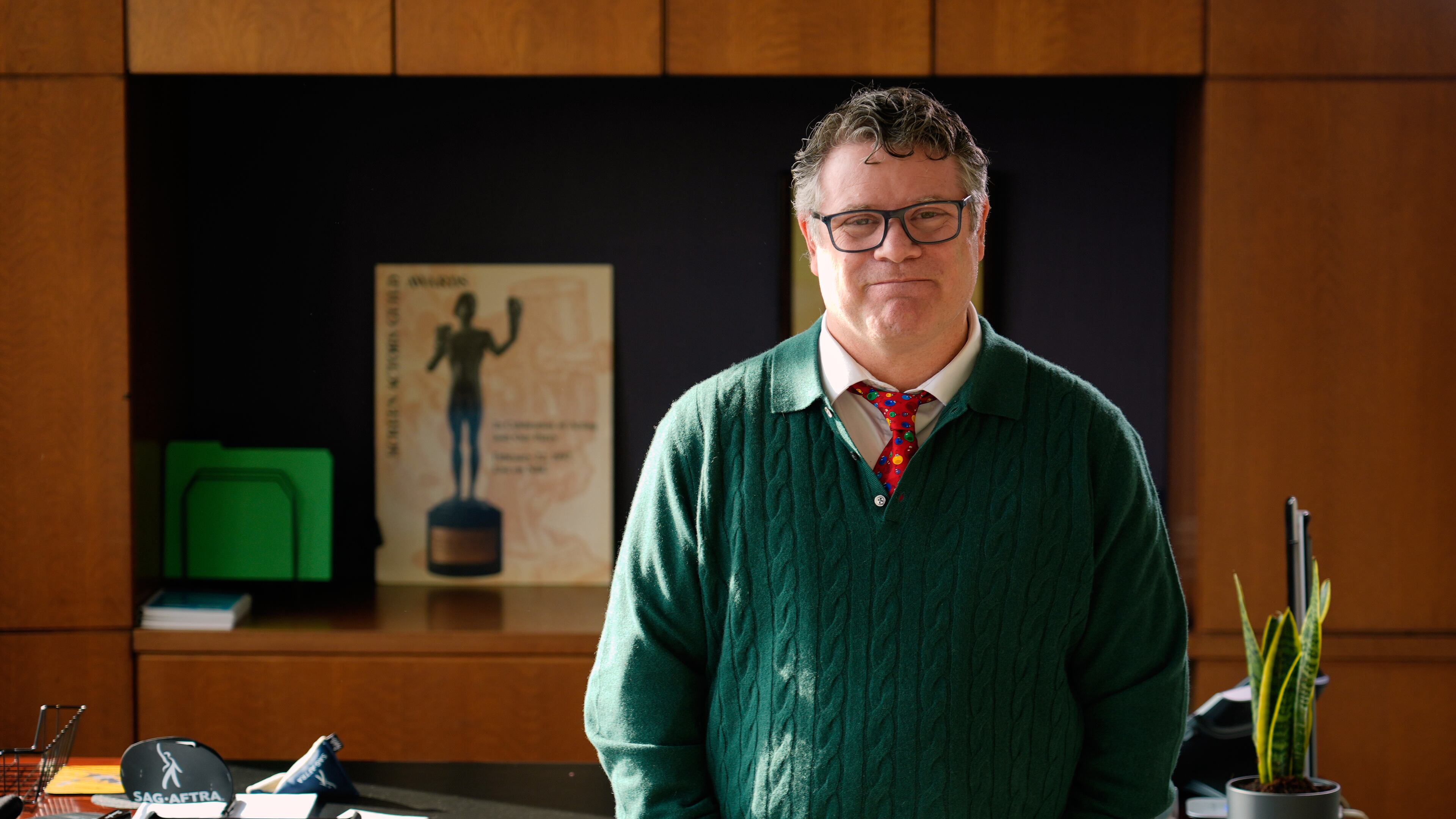 SAG-AFTRA president Sean Astin poses for a portrait at his office in Los Angeles on Dec. 19, 2025. (AP Photo/Chris Pizzello)