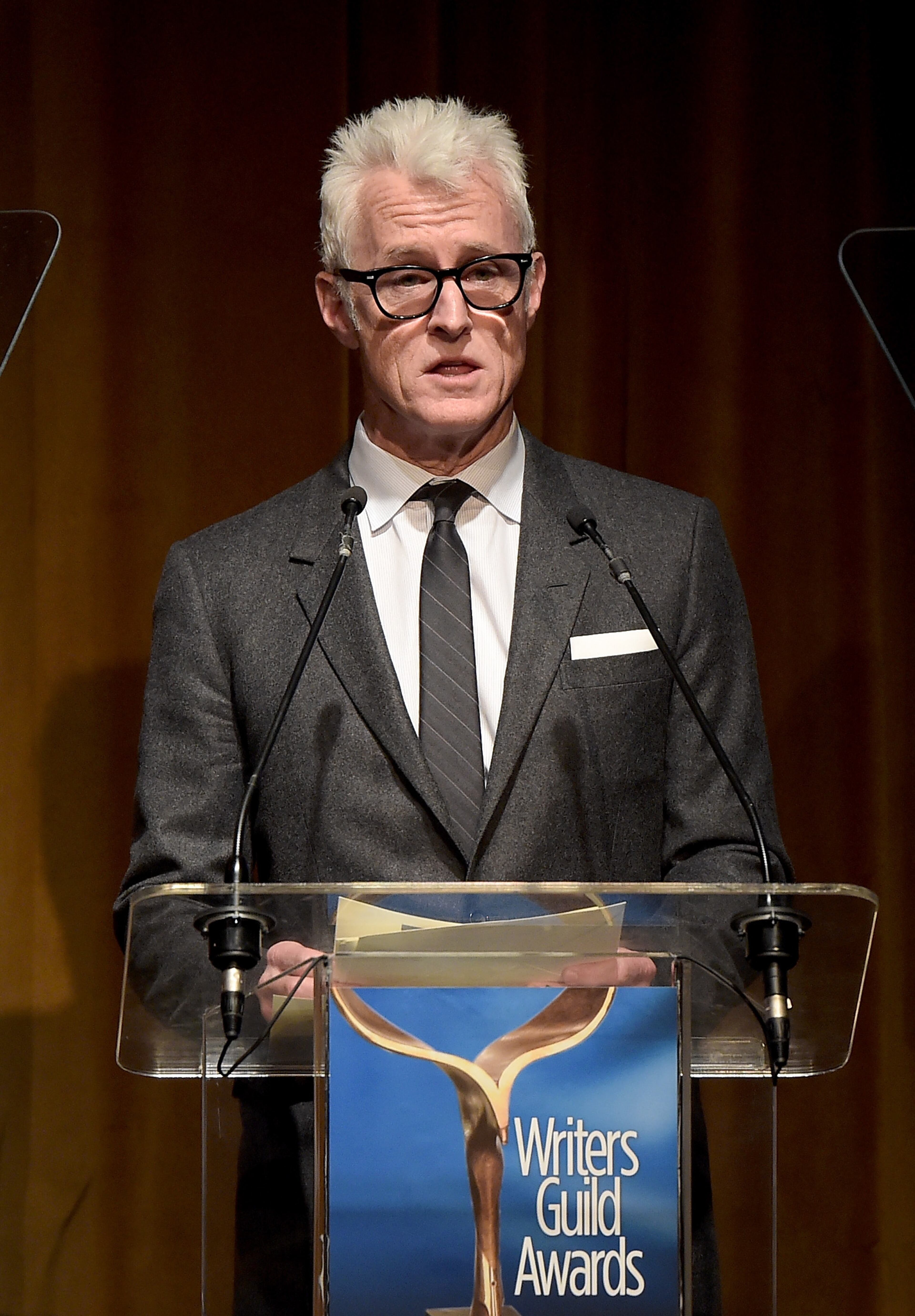 NEW YORK, NY - FEBRUARY 13: John Slattery speaks onstage during the 68th Annual Writers Guild Awards at Edison Ballroom on February 13, 2016 in New York City. (Photo by Theo Wargo/Getty Images For The Writers Guild Of America)