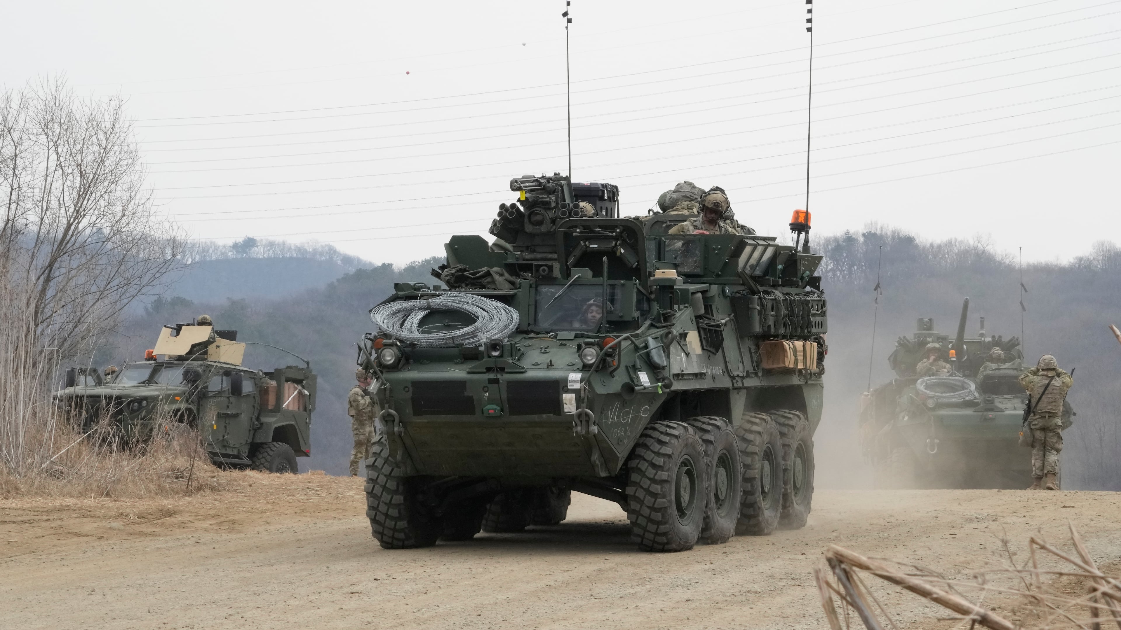 U.S. Army's armored vehicles move during a joint river-crossing exercise between South Korea and the United States as a part of the Freedom Shield military exercise in Yeoncheon, South Korea, Saturday, March 14, 2026. (AP Photo/Ahn Young-joon)