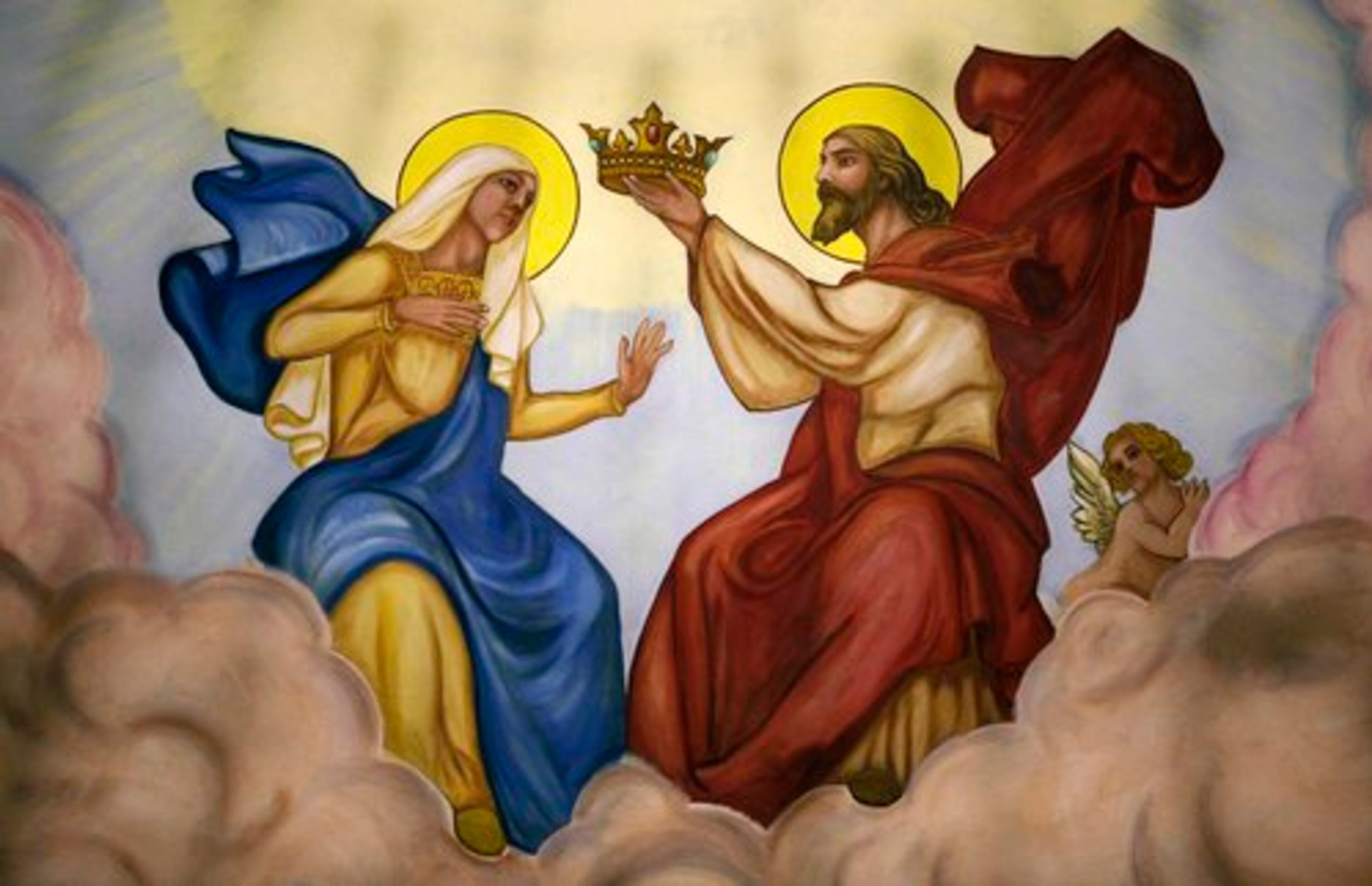 A detail of a ceiling painting shows Jesus placing a crown on Mary. "It's like waiting for Christmas," said Patricia Di Rito, a Mary Our Queen member who thinks the churches built in the Atlanta area in the last 50 years "don't have the beauty" of many churches in the Northeast.