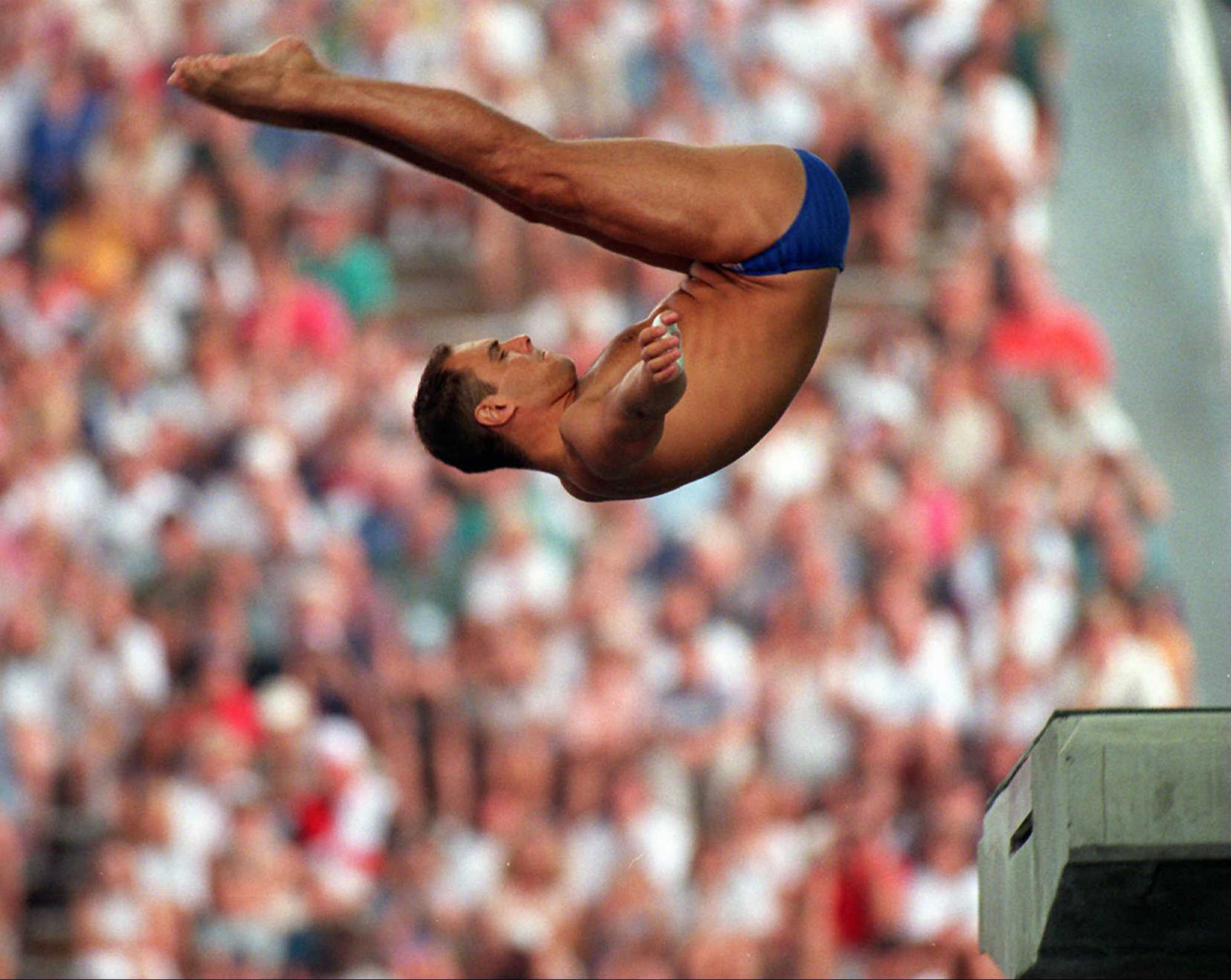 Patrick Jeffrey of the U.S. men's diving team competes in the 10-meter platform semifinals. (AJC Staff Photo/Rich Addicks)