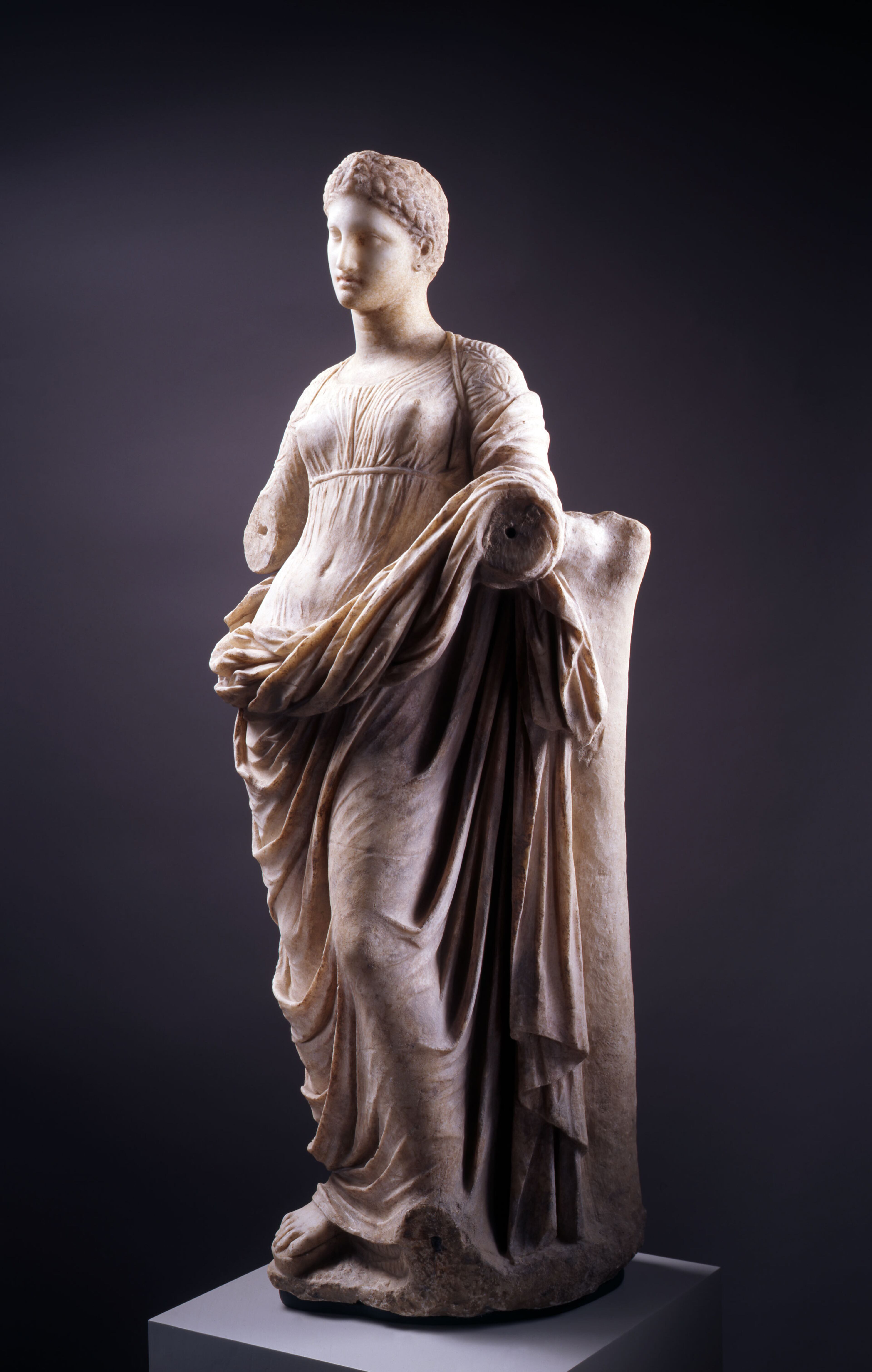 The statue of a goddess or muse (Terpsichore), dating from the second century BCE, was de-installed from the Carlos' Classical Court Gallery in July 2023 in preparation for its return to Greece.