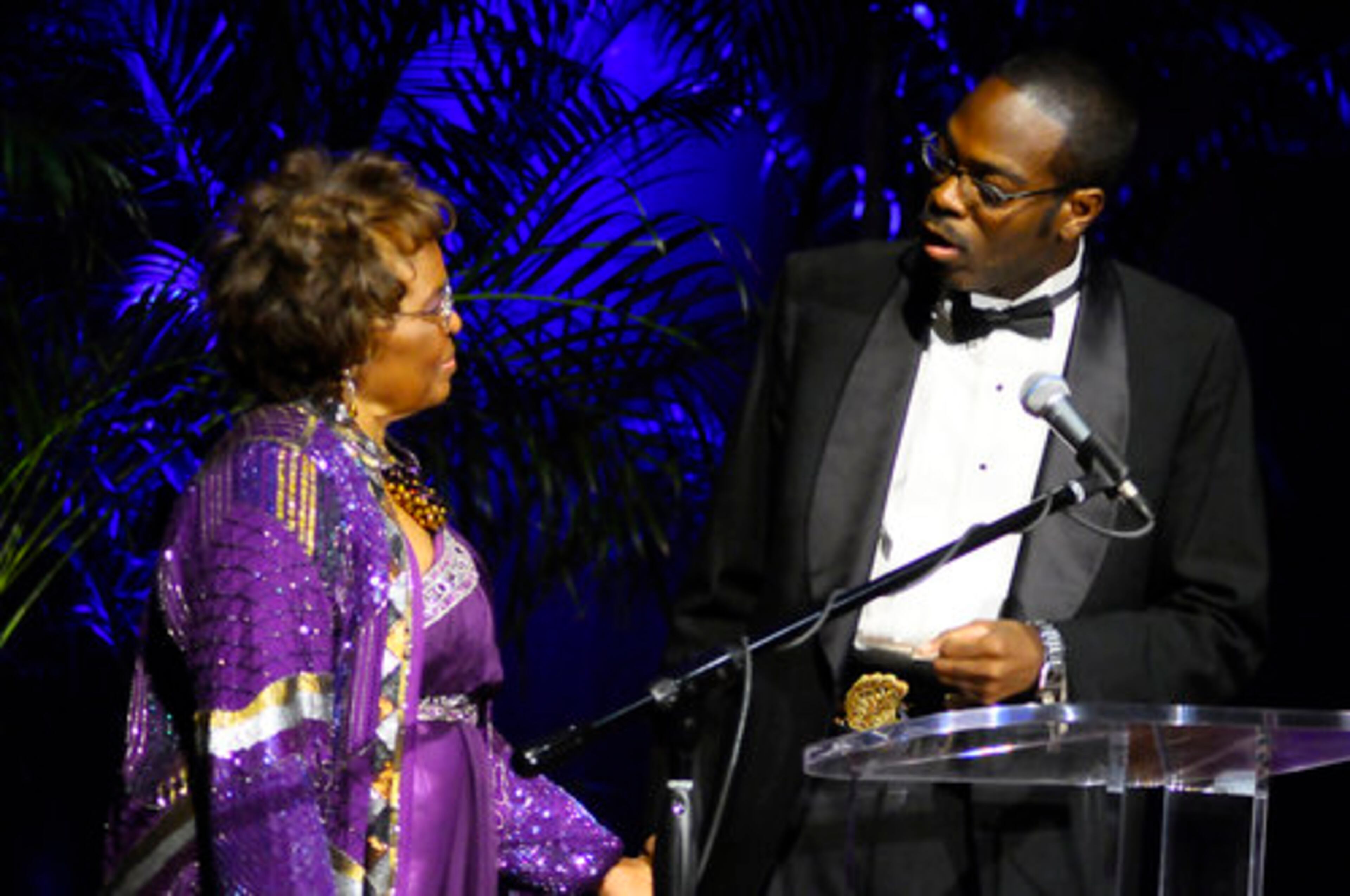 Annette Mae Thomas with events organizer Mark Dodd.