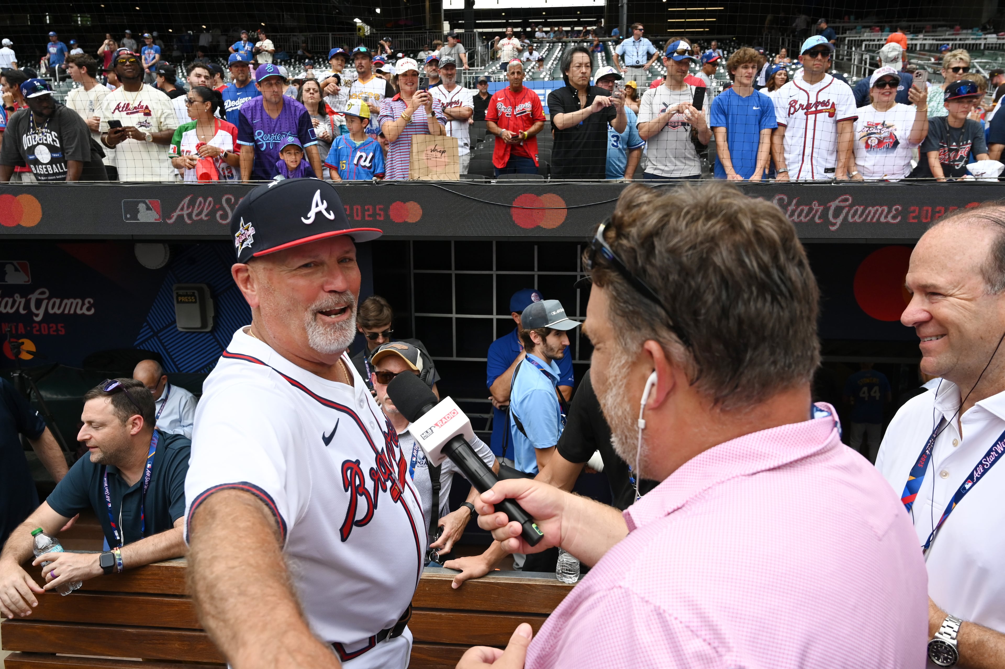 Atlanta Braves manager Brian Snitker is interviewed by members of the press before the 2025 MLB All-Star Game at Truist Park, Tuesday, July 15, 2025, in Atlanta. (Hyosub Shin/AJC)