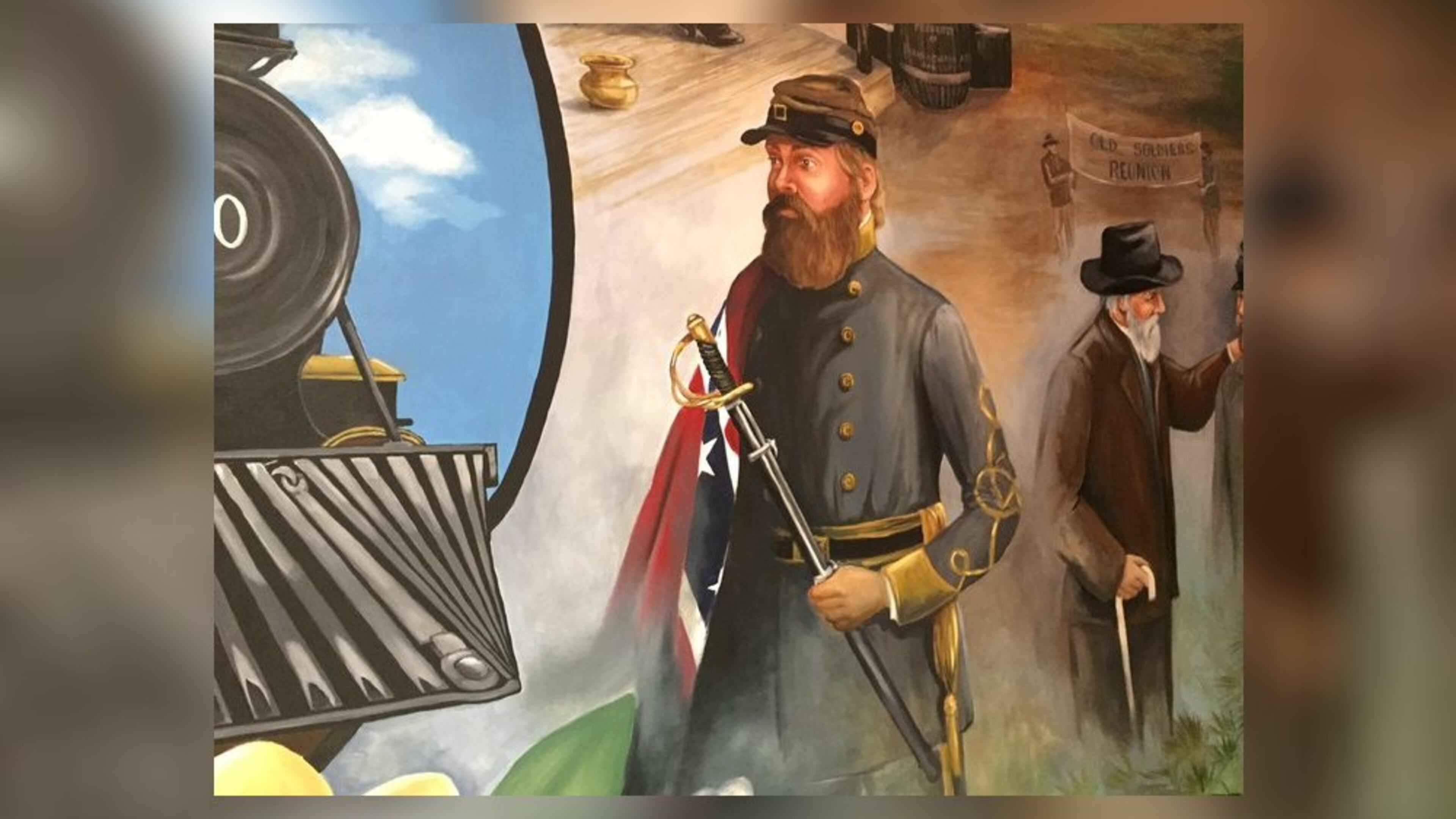 A mural that depicts a soldier with a Confederate flag has become controversial in Tyrone. (Credit: Channel 2 Action News)