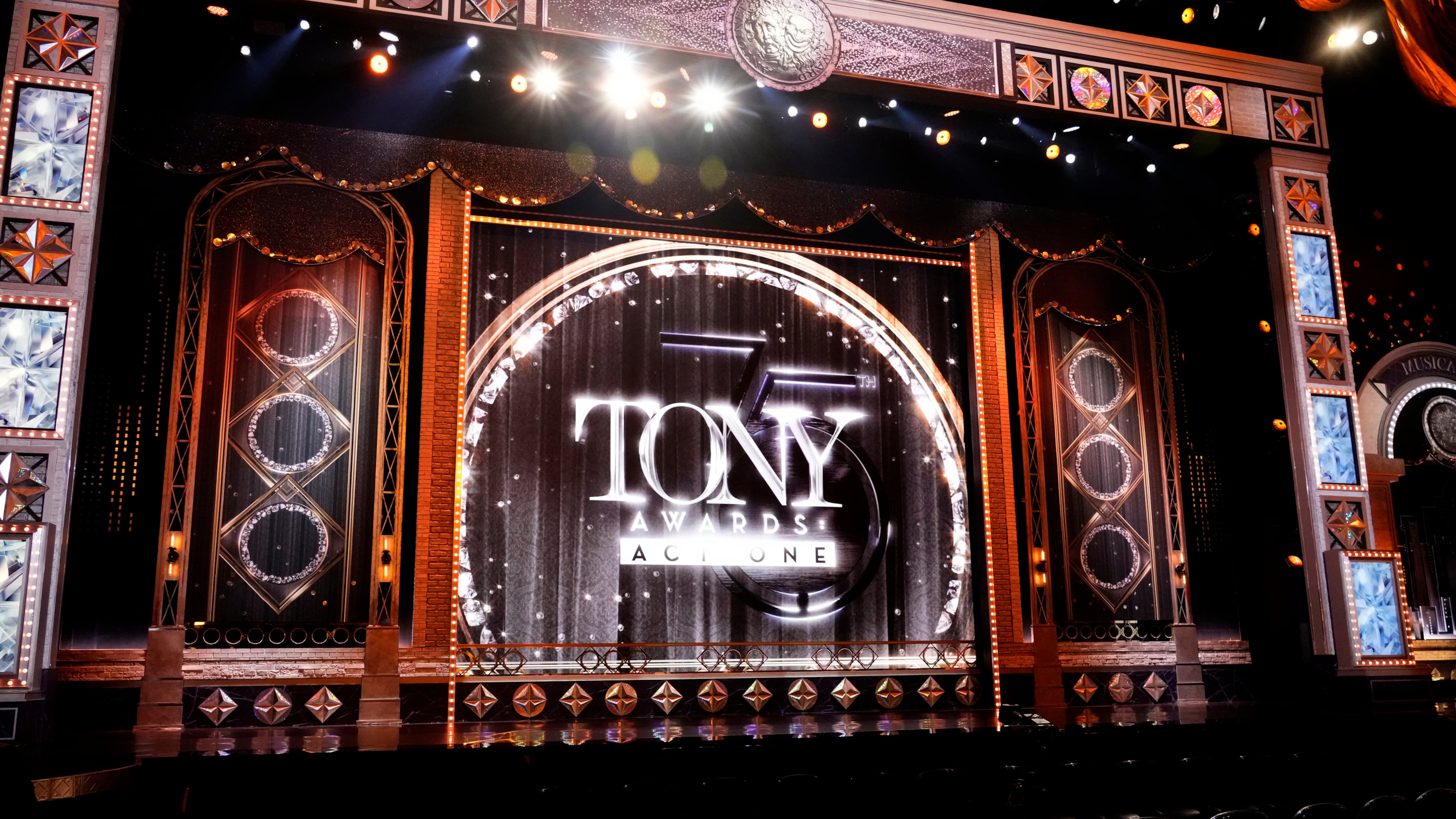 FILE - A view of the stage appears before the start of the 75th annual Tony Awards in New York on June 12, 2022. (Photo by Charles Sykes/Invision/AP, File)
