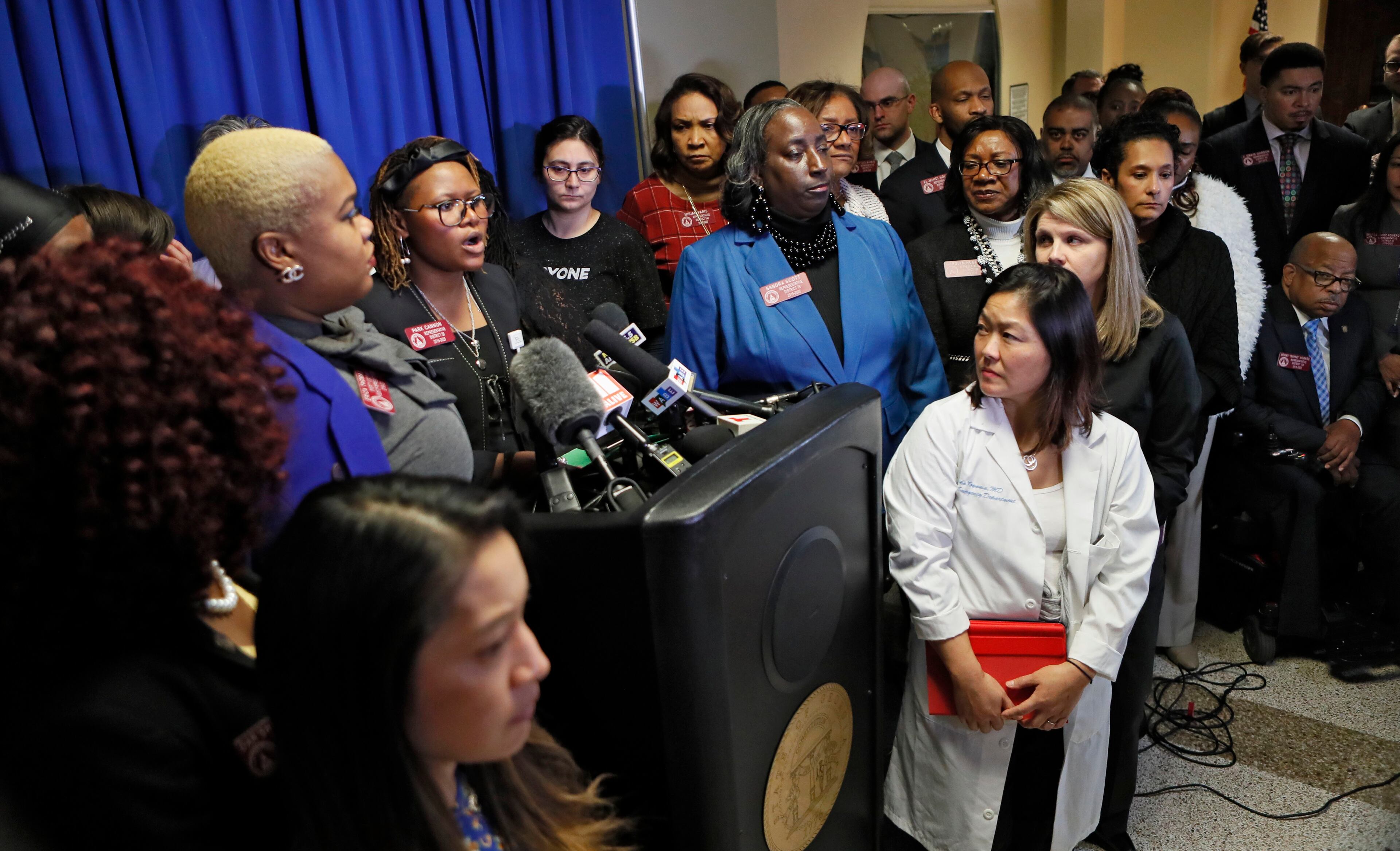 March 7, 2019 - Atlanta - Opponents to HB 481 held a press conference led off by Rep. Park Cannon (at podium), D - Atlanta. The bill would severely restrict abortions. The legislature was in session for "crossover" day, the 28th day of the 2019 General Assembly. Bob Andres / bandres@ajc.com