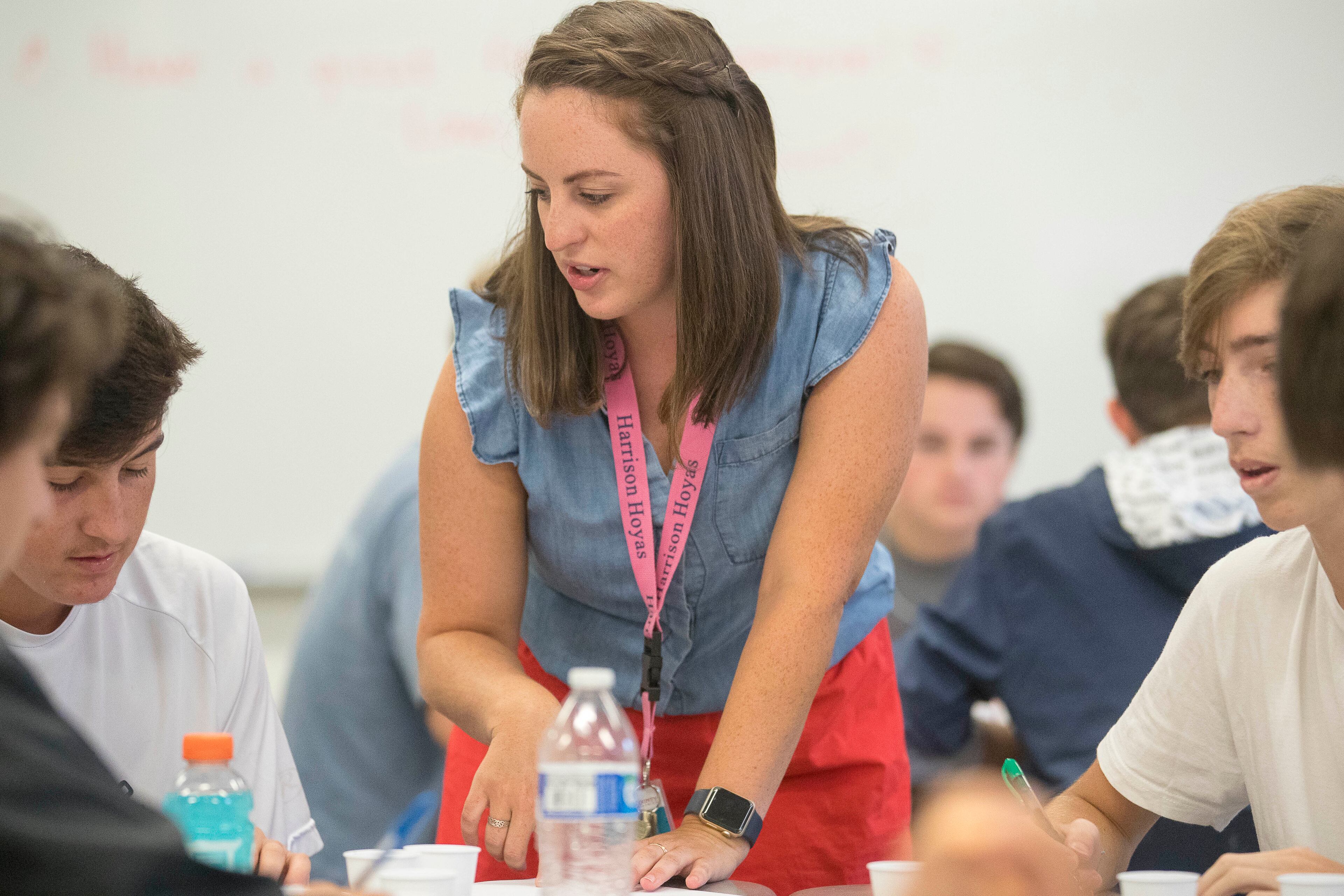 08/01/2018 -- Kennesaw, Georgia -- Math teacher Amy Shaffer works with her students during the first day of school at Carl Harrison High School in Kennesaw, Wednesday, August 1, 2018. (ALYSSA POINTER/ALYSSA.POINTER@AJC.COM)