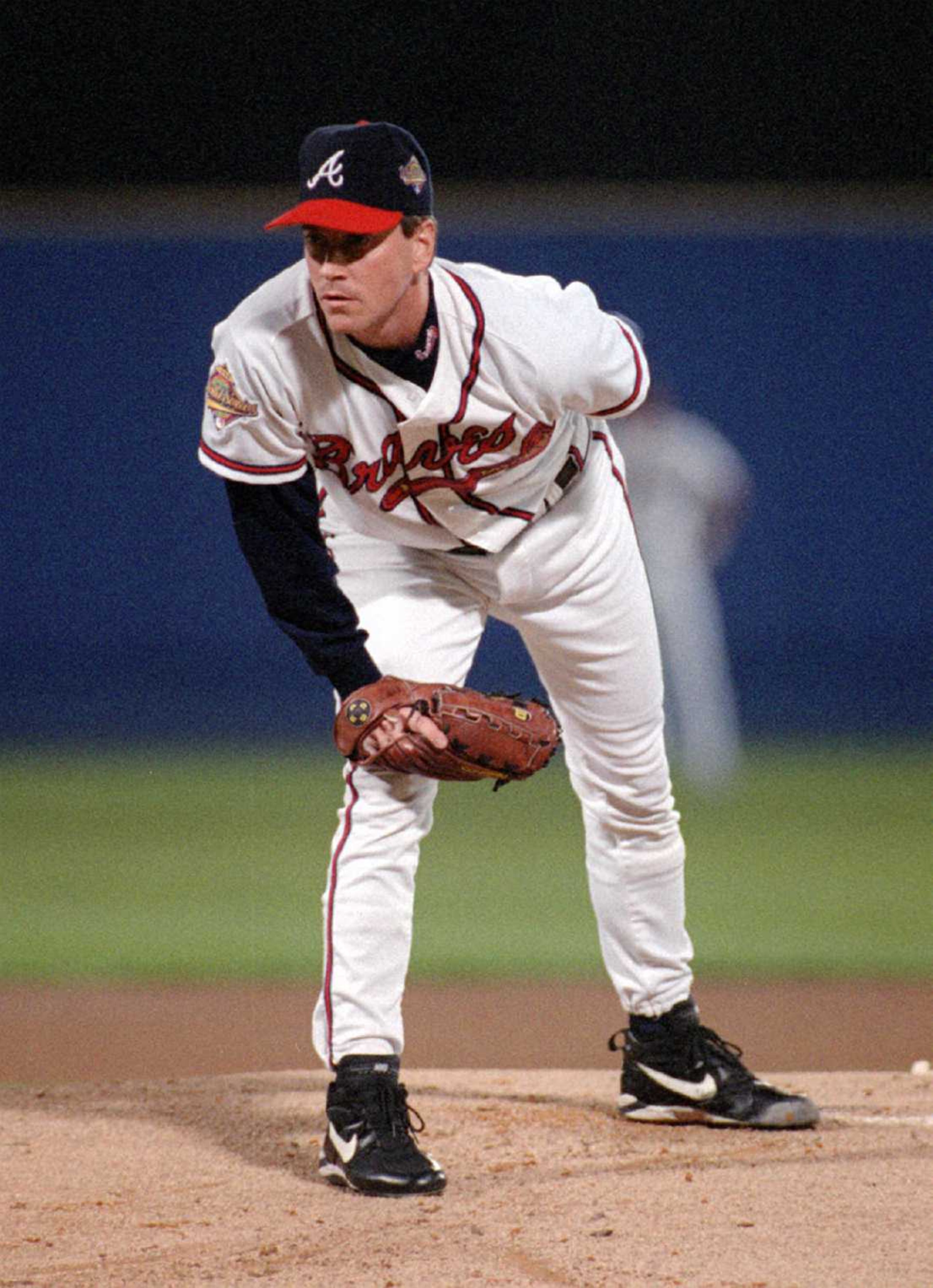 Glavine pitches during the 3rd game of the World Series in 1996.
