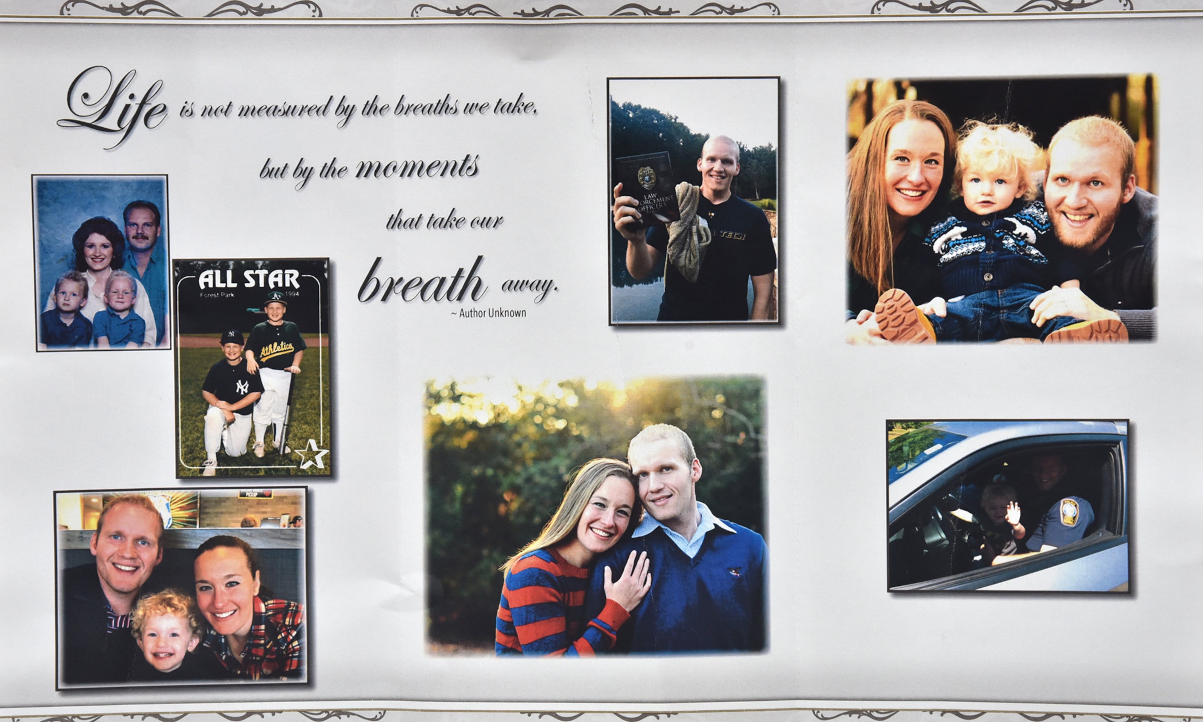 January 3, 2019 McDonough - Funeral program of Henry County police Officer Michael Smith at Glen Haven Baptist Church in McDonough on Thursday, January 3, 2019. Officer Michael Smith died at 4:30 a.m. at Piedmont Atlanta Hospital due to complications from a gunshot wound he sustained Dec. 6, according to Henry County police. He was 33 years old. HYOSUB SHIN / HSHIN@AJC.COM