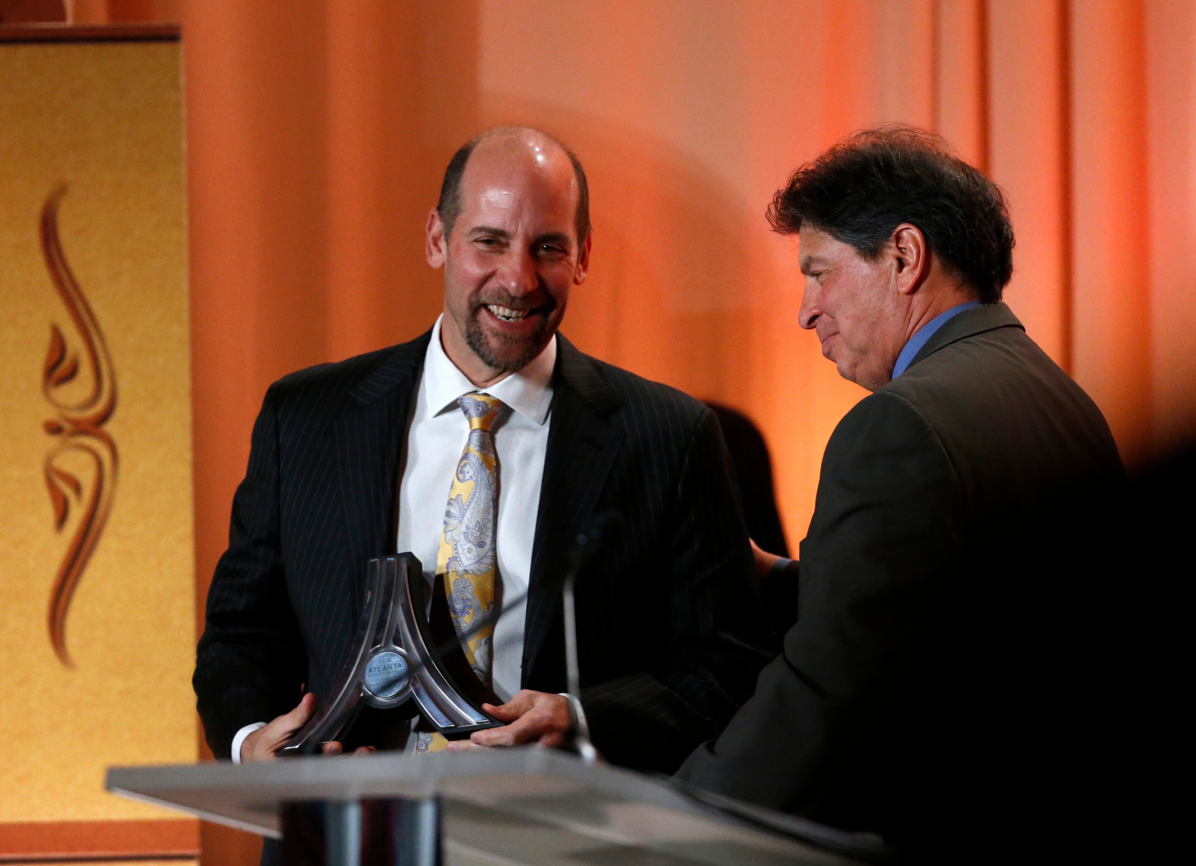 Former Atlanta Braves pitcher John Smoltz receives the 2016 Lifetime Achievement Award during the Atlanta Sports Awards at the Fox Theatre Thursday, February 25, 2016, in Atlanta. PHOTO / JASON GETZ