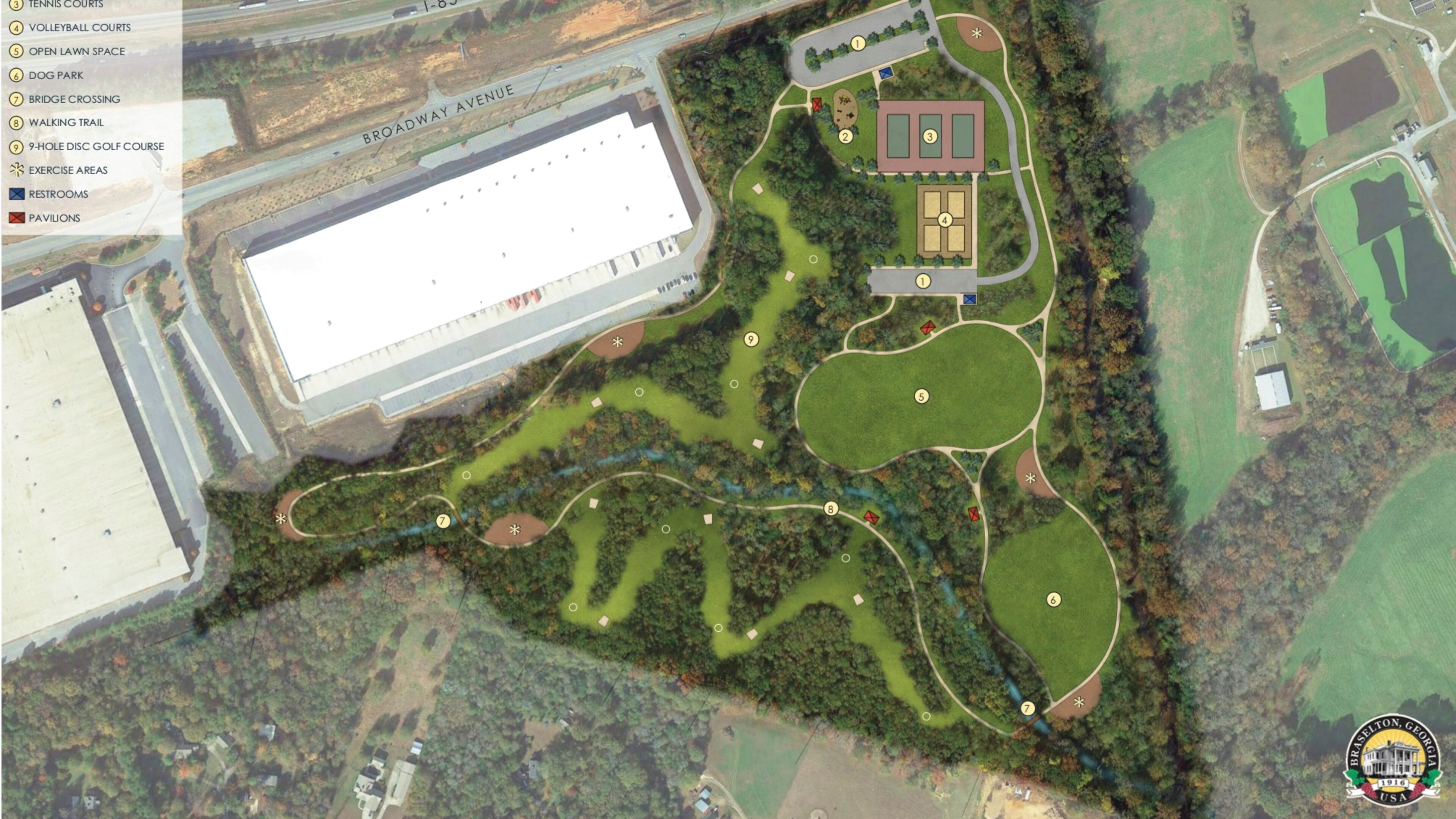 Braselton is seeking public input on a new 71-acre park to be built along Broadway Avenue/State Route 124. Courtesy Town of Braselton