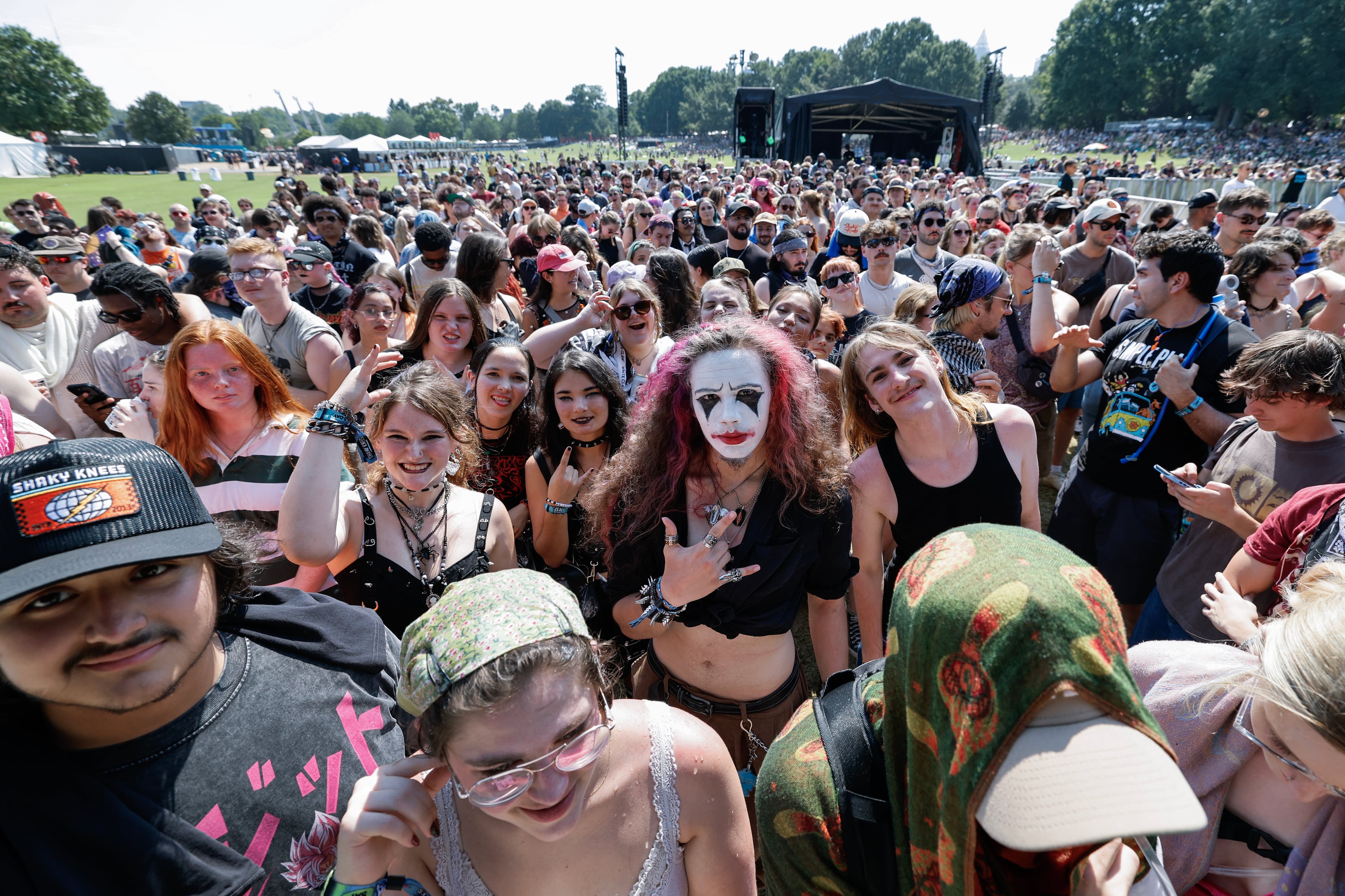 People gather to hear Sir Chloe perform during the Shaky Knees music festival at Piedmont Park, Saturday, Sept. 19, 2026, in Atlanta. (Erik S. Lesser for the AJC)