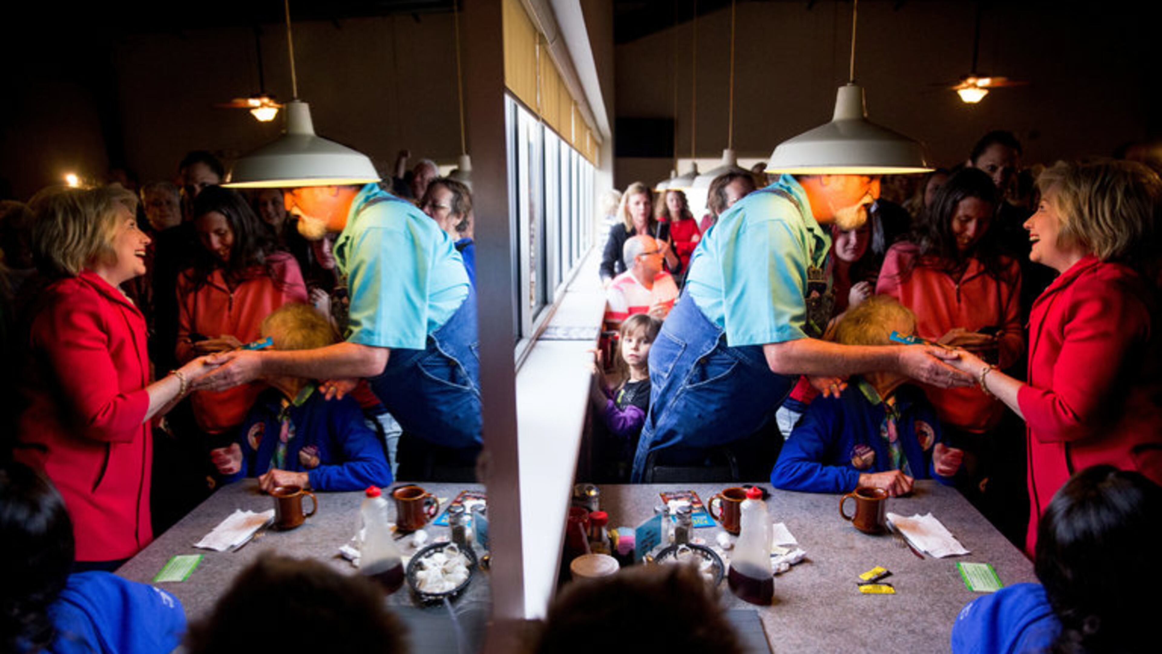 Hillary Clinton greets patrons at the Lone Oak Little Castle restaurant in Paducah, Ky., on Monday. (AP Photo/Andrew Harnik)