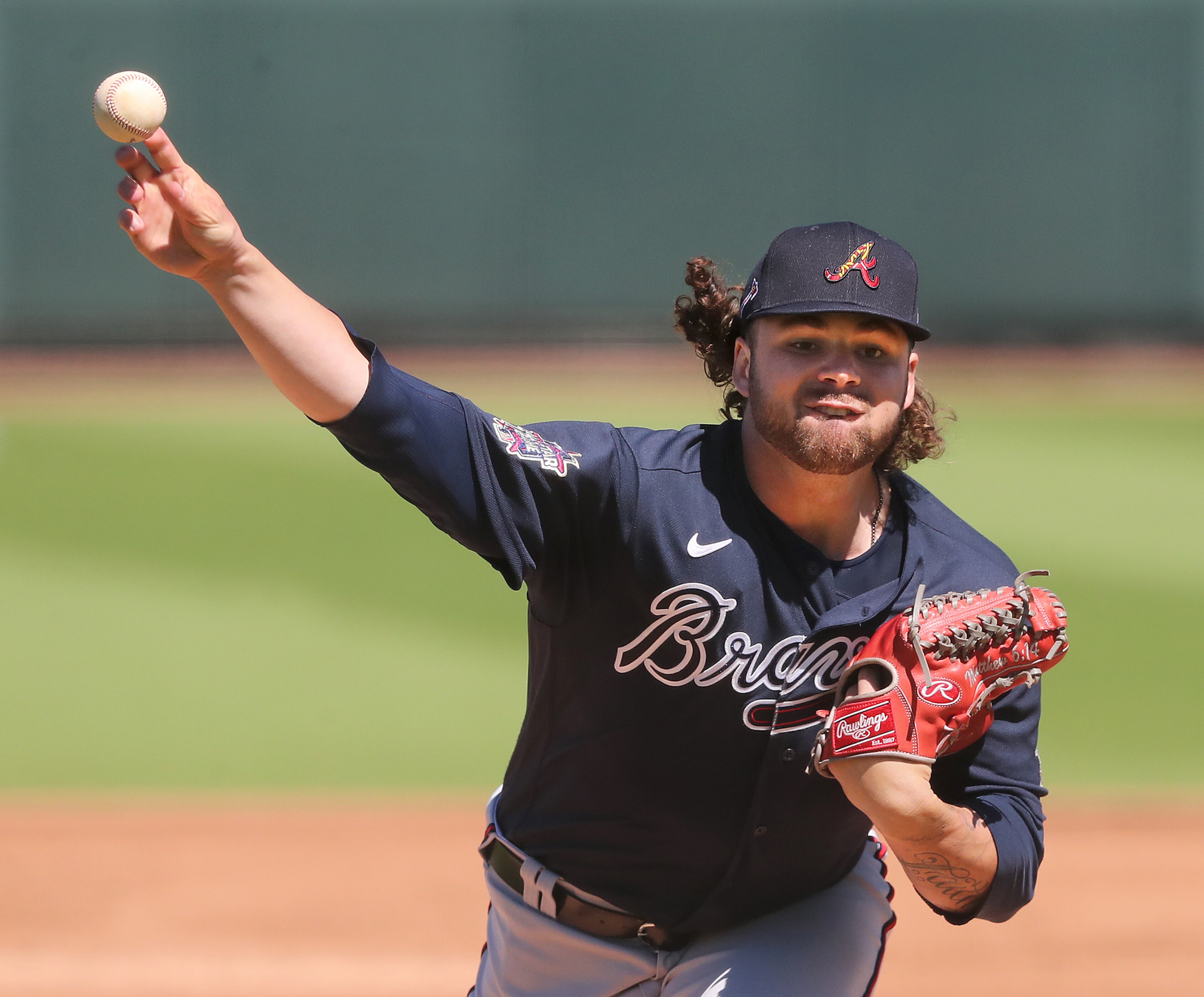 Braves starting pitcher Bryse Wilson delivers against the Pittsburgh Pirates during a spring training game at LECOM Park on Thursday in Bradenton, Fla. “Curtis Compton / Curtis.Compton@ajc.com”