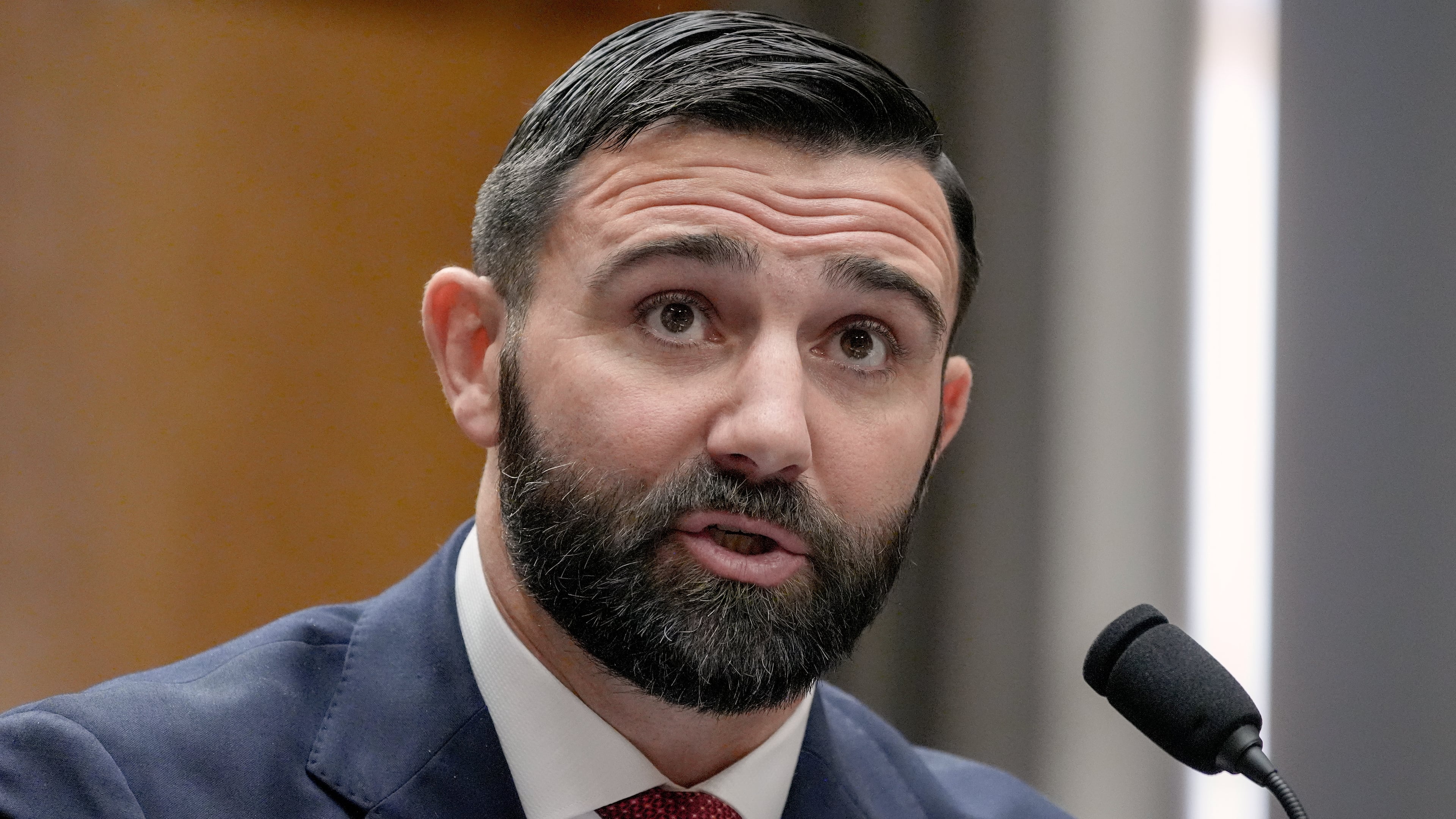 FILE - Cameron Hamilton testifies during a hearing to examine his nomination to be Administrator of the Federal Emergency Management Agency, June 17, 2026, on Capitol Hill in Washington. (AP Photo/Mariam Zuhaib, File)