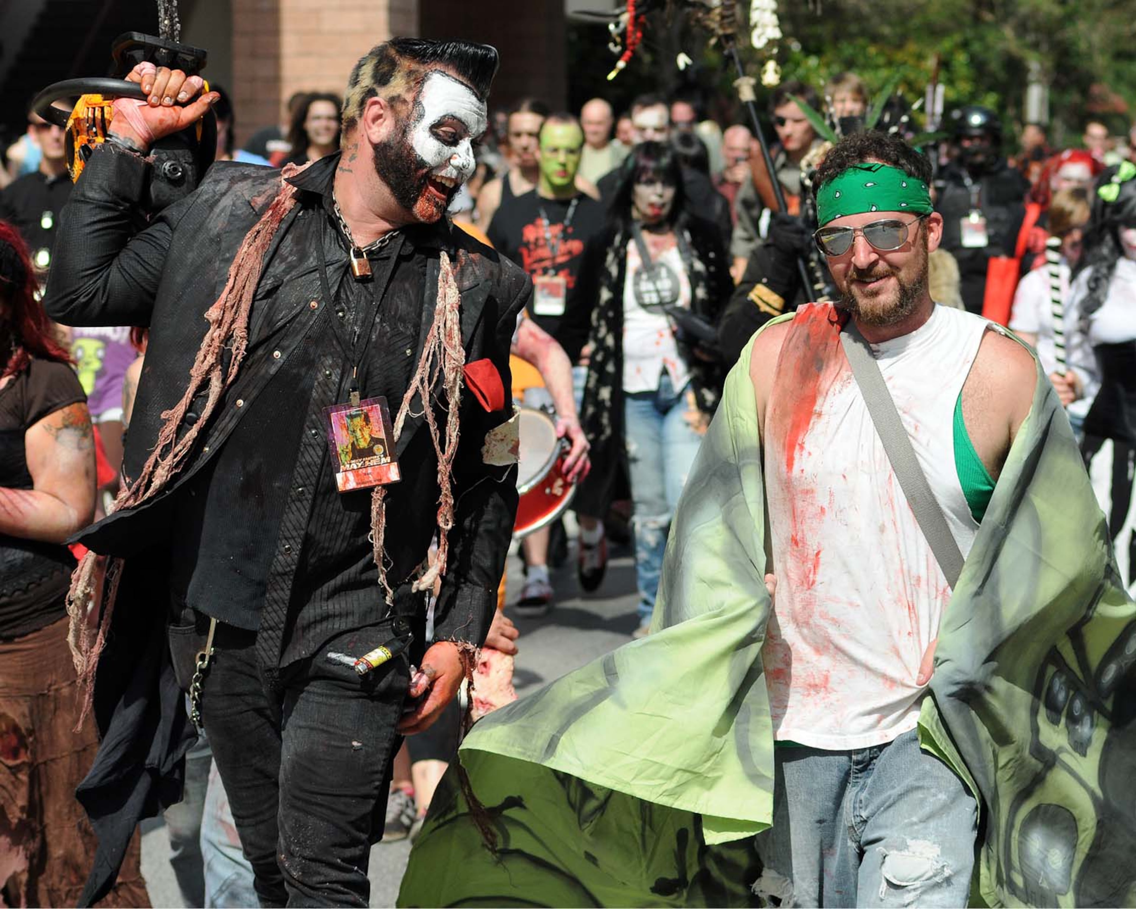 A pack of blood-thirsty zombies marched on the Rosen Centre Hotel in Orlando, Florida to kick off Spooky Empire's annual May-Hem horror convention.