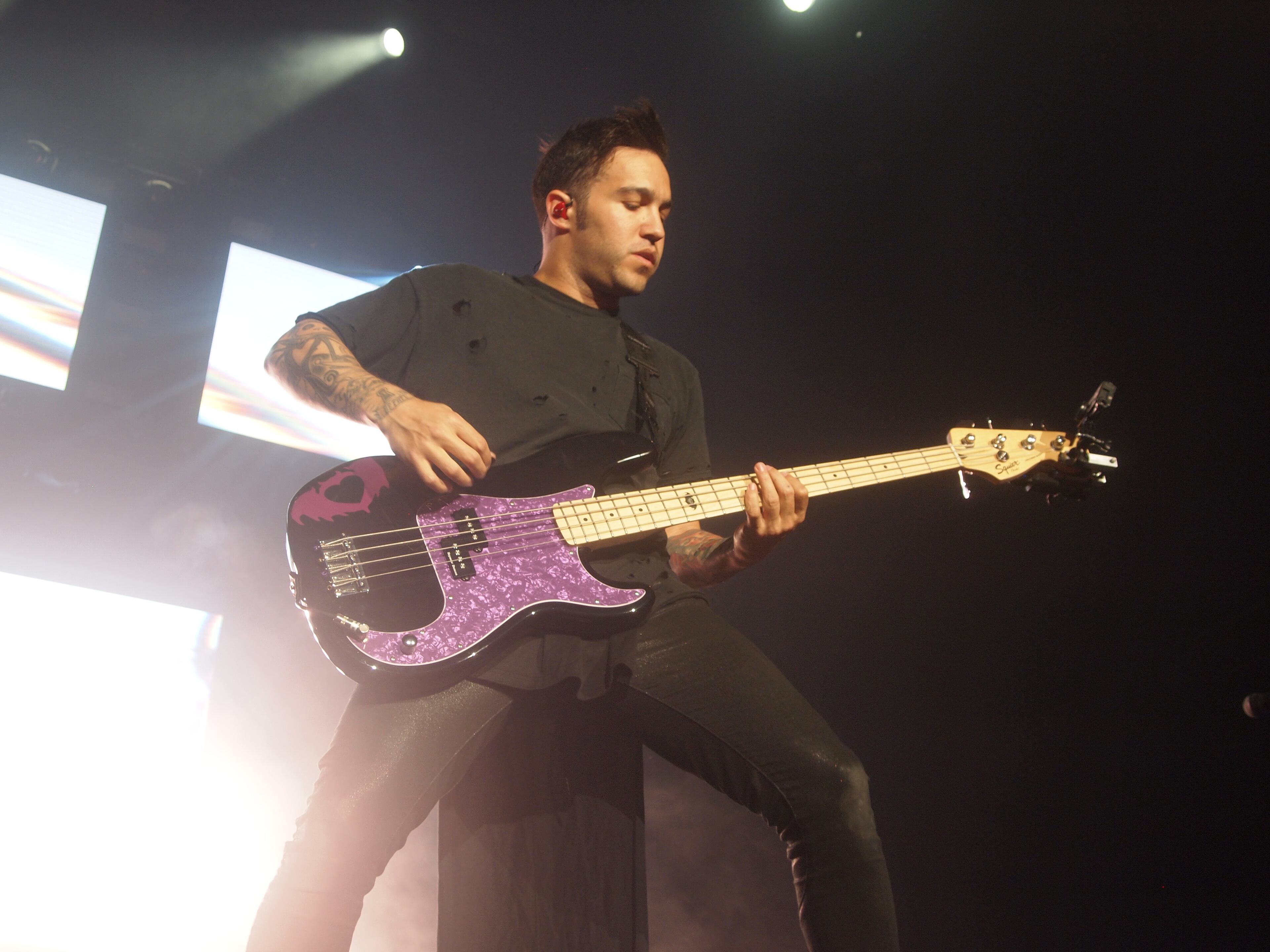 Vocalist/guitarist Patrick Stump, bassist Pete Wentz, guitarist Joe Trohman and drummer Andy Hurleyof the band Fall Out Boy preform at Aarons Amphitheatre at Lakewood for Monumentour 2014.