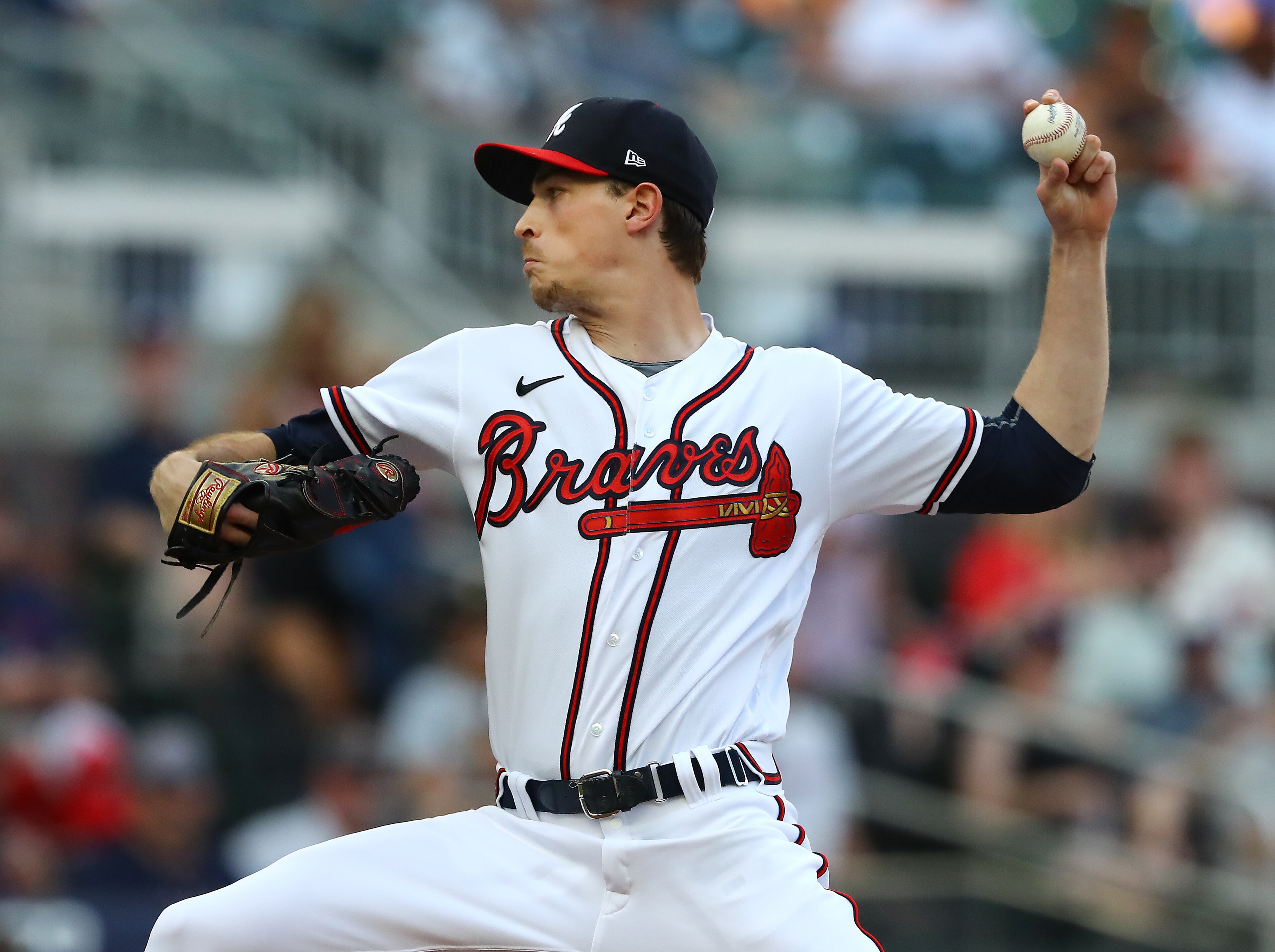 Braves starter Max Fried delivers during the first inning of Thursday's game. (Curtis Compton/ccompton@ajc.com)