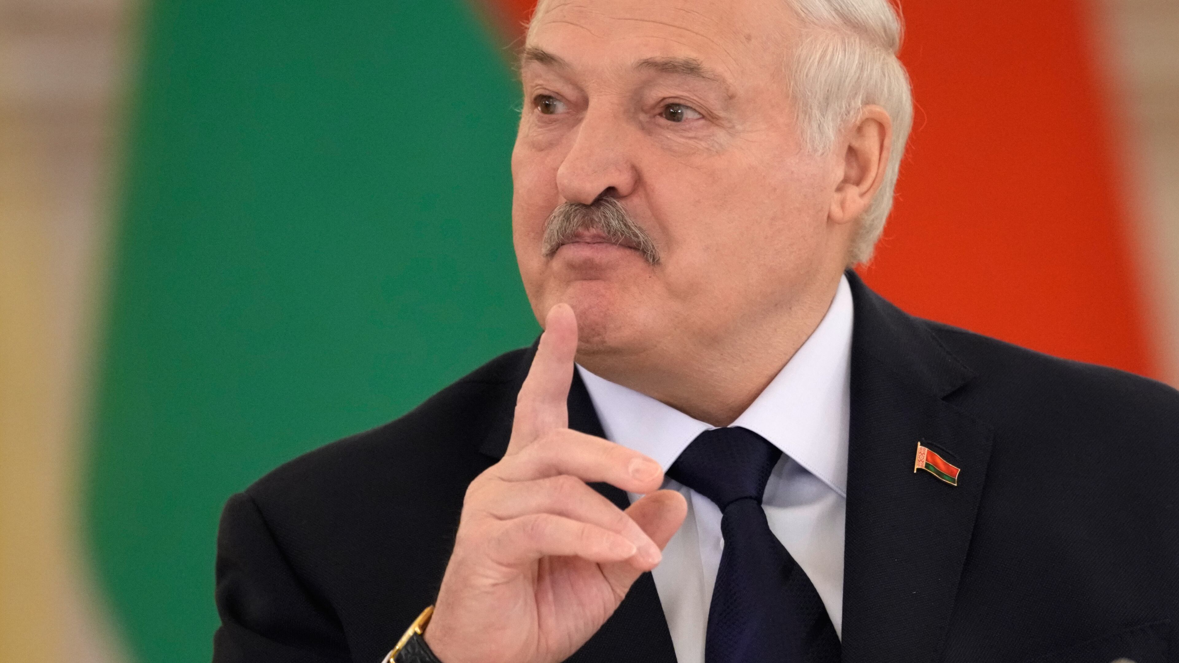 Belarusian President Alexander Lukashenko gestures during a meeting of the supreme council of the Union State with Russian President Vladimir Putin at the Grand Kremlin Palace in Moscow, Thursday, Feb. 26, 2026. (AP Photo/Pavel Bednyakov, Pool)