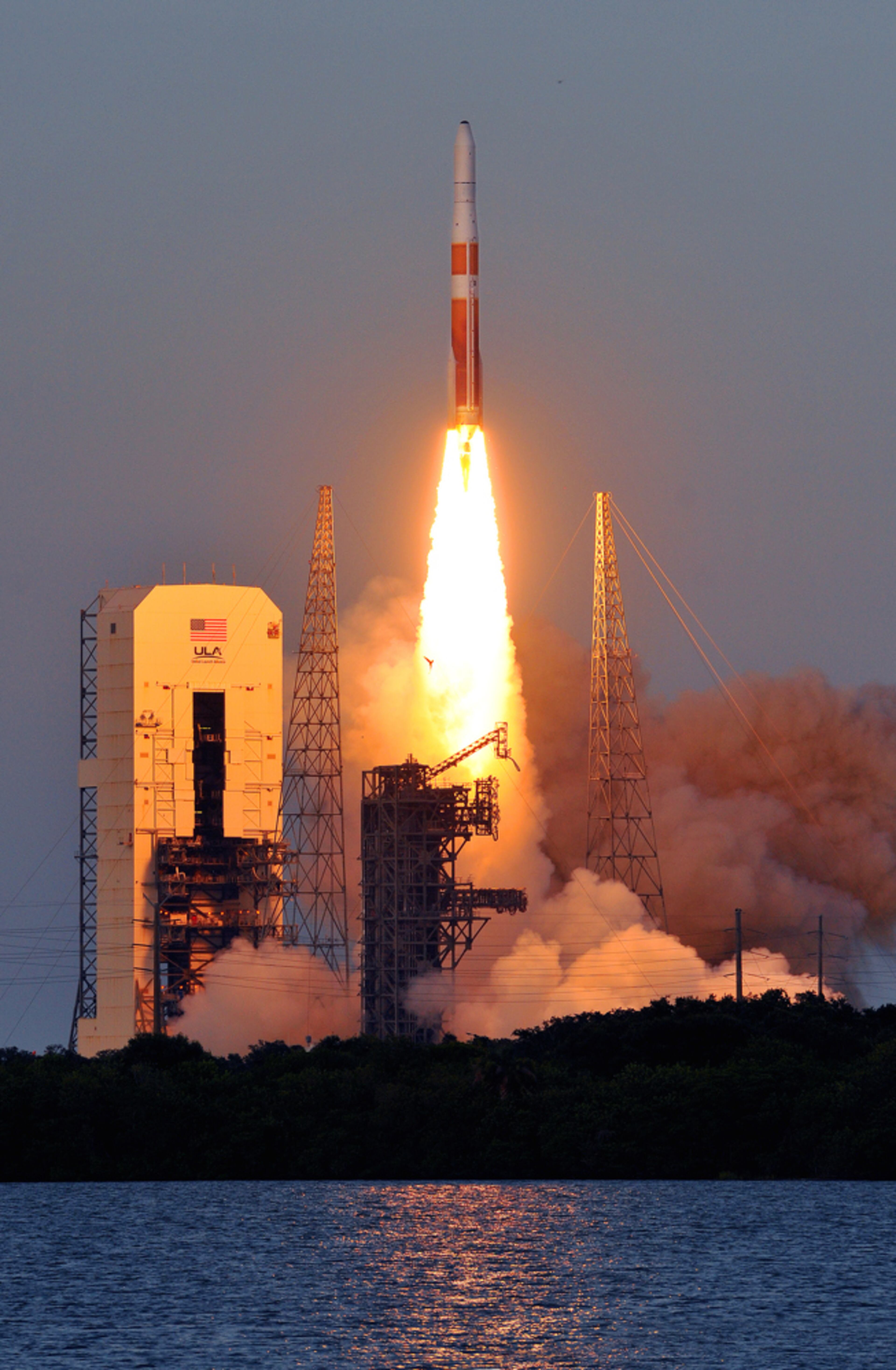 LIFTOFF--A United Launch Alliance Delta IV Rocket carrying the AFSPC4 lights up the sky during liftoff from Launch Complex 37 at the Cape Canaveral Air Force Station, Fla., Monday, July 28, 2014. (AP Photo/Florida Today, Craig Rubadoux)