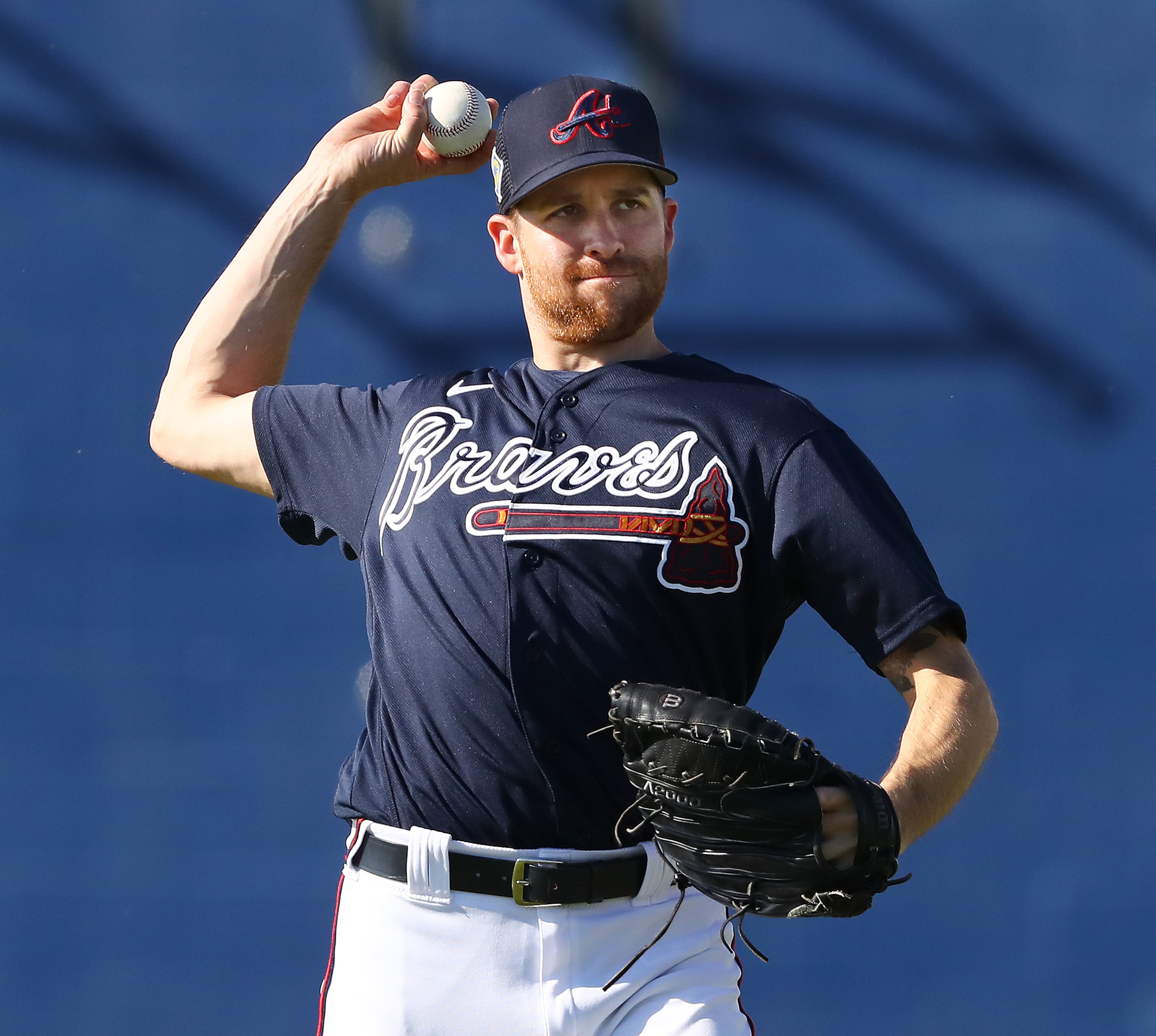 Braves newly signed pitcher Collin McHugh loosens up his arm working out with his team for the first time during Spring Training on Thursday, March 17, 2022, in North Port. The Atlanta Braves announced Tuesday that they signed veteran right-handed reliever Collin McHugh to a two-year, $10 million contract. The deal contains a $6 million club option for 2024 with a $1 million buyout. “Curtis Compton / Curtis.Compton@ajc.com”