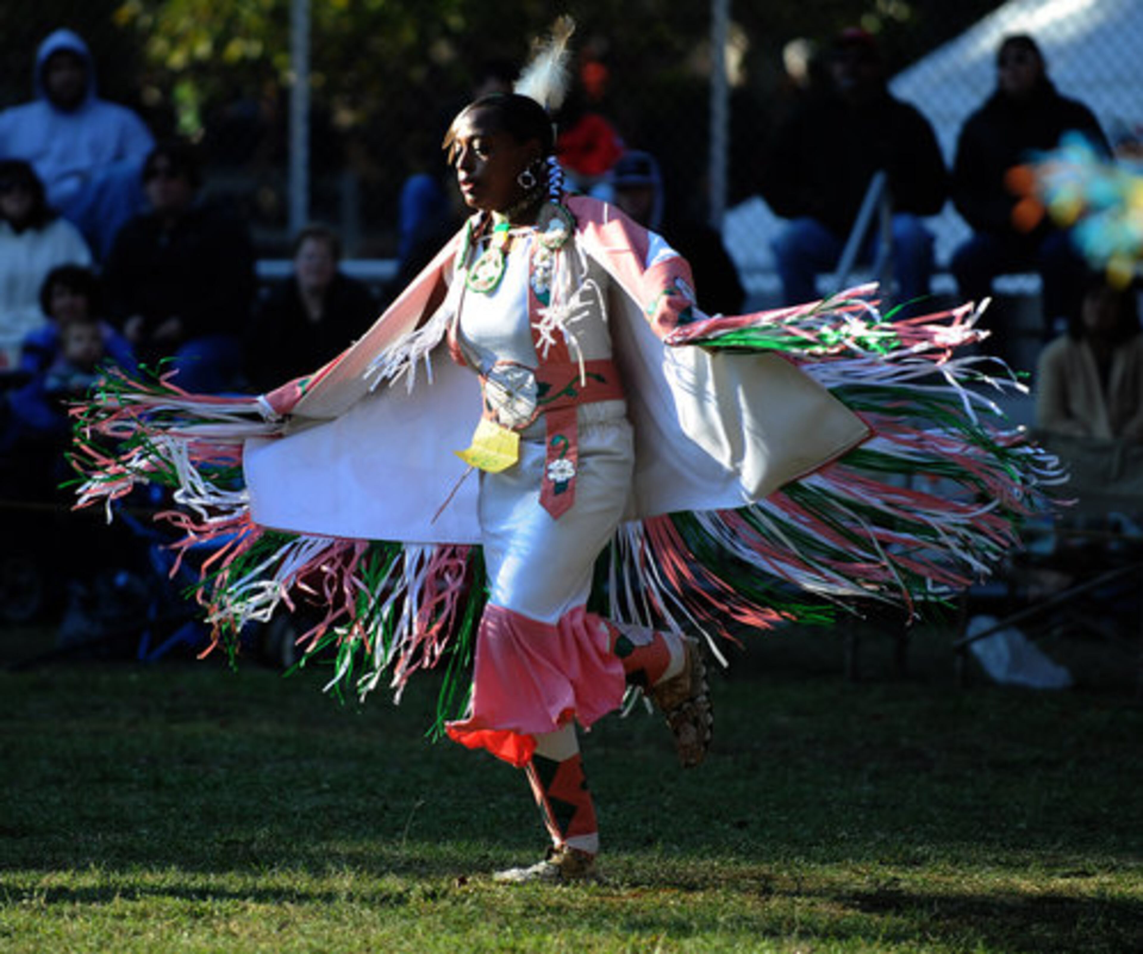 Muscogee and Cherokee Western Band tribe member Nikia Reaves, South Carolina, dances during the 11th Annual Indian Festival and Pow-Wow at Stone Mountain Park on Saturday, Nov 6, 2010.
