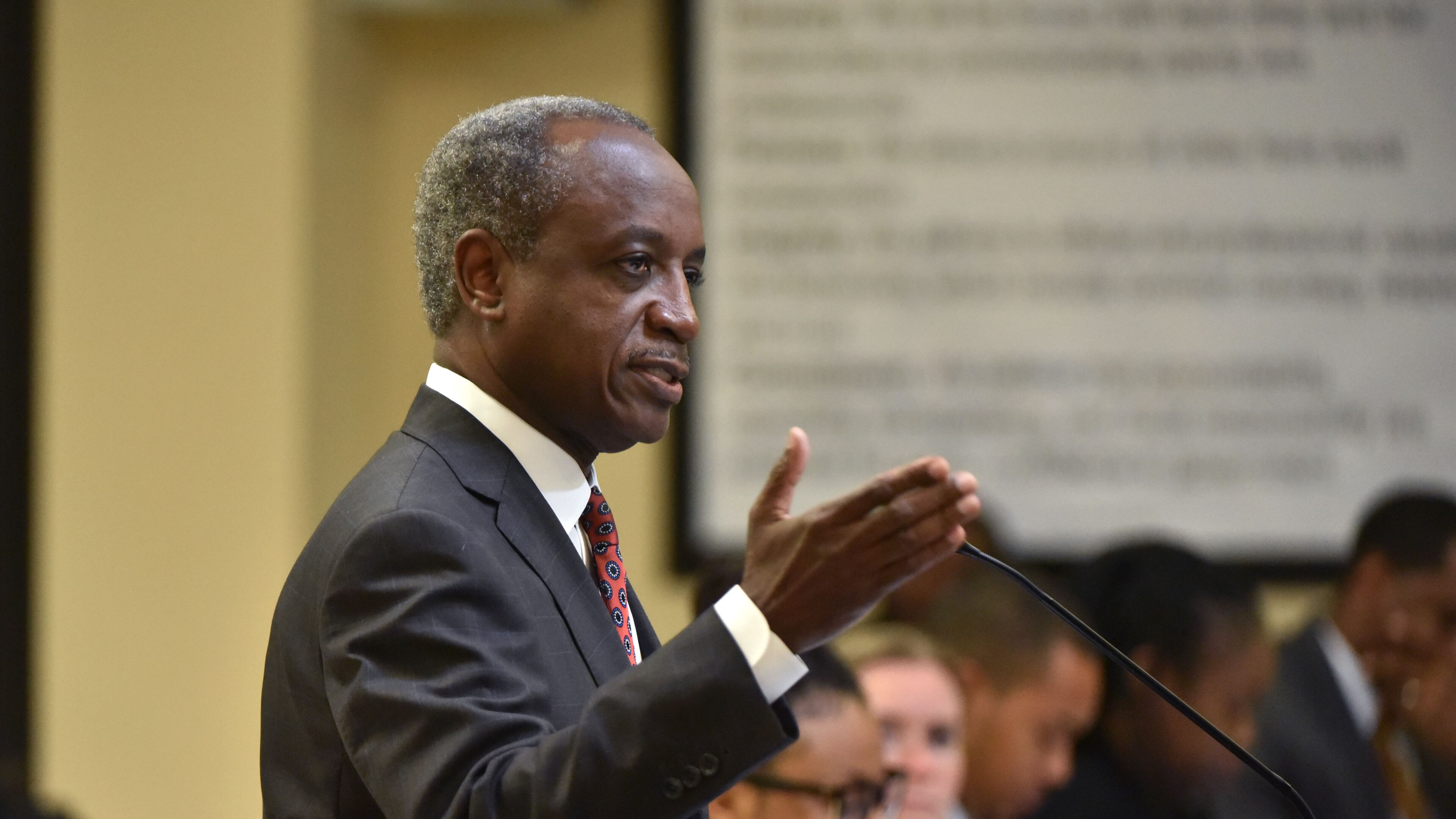 DeKalb County CEO Mike Thurmond speaks about SPLOST agenda before county commissioners during a commission meeting at the Maloof Auditorium in Decatur on Tuesday, September 26, 2017. HYOSUB SHIN / HSHIN@AJC.COM