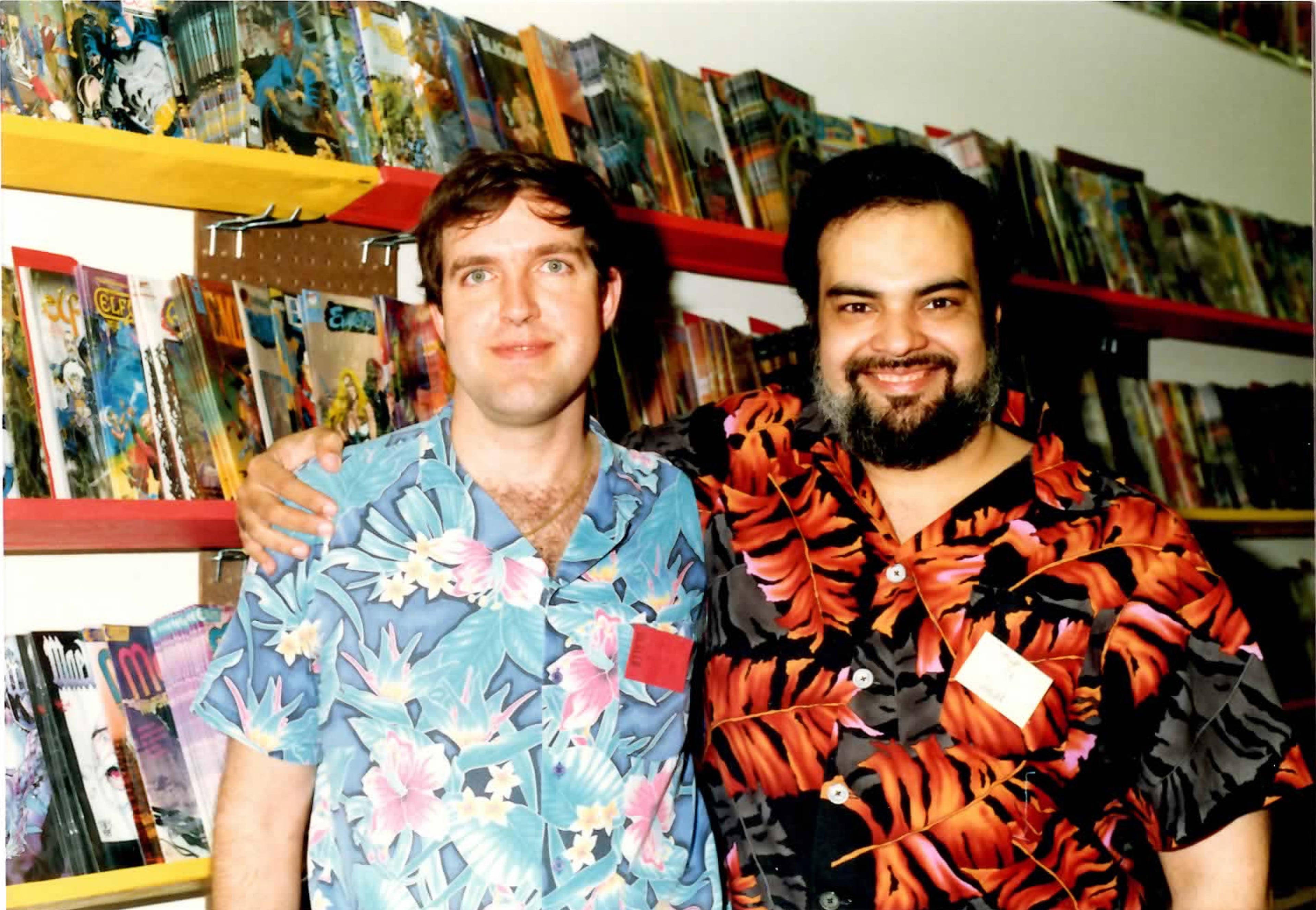 Pat, left, in an undated photo with comic book illustrator George Perez, who died earlier this year. Perez would go on to become a legend in his field, associated with a number of the best known characters and critical moments in the Modern Age of comics. (Credit: Dragon Con)