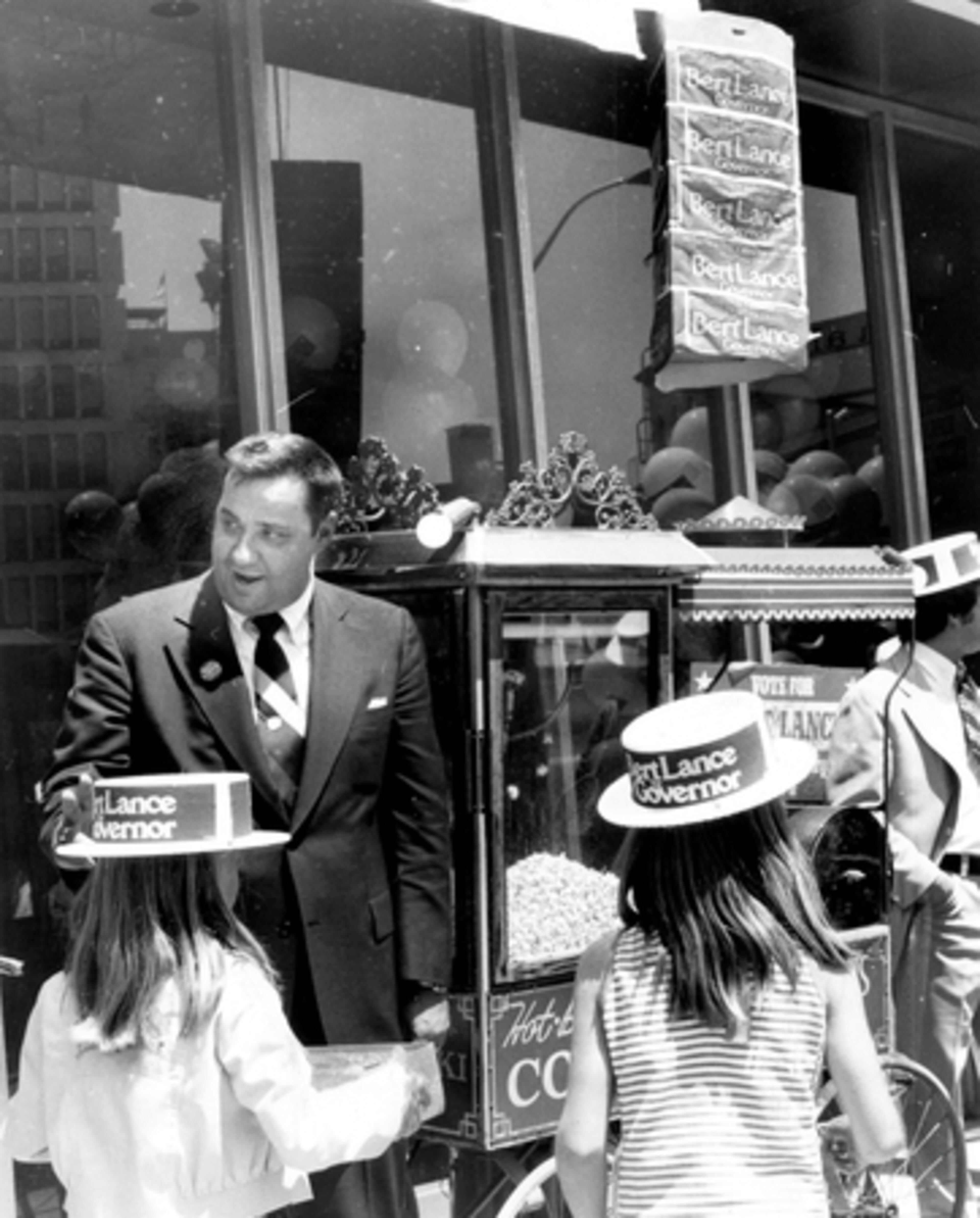 When Carter set his sights on the presidency, Lance ran for governor in 1974 with Carter's support. He failed to make the runoff, in which George Busbee defeated former Gov. Lester Maddox. Here, Lance campaigns for the gubernatorial seat.