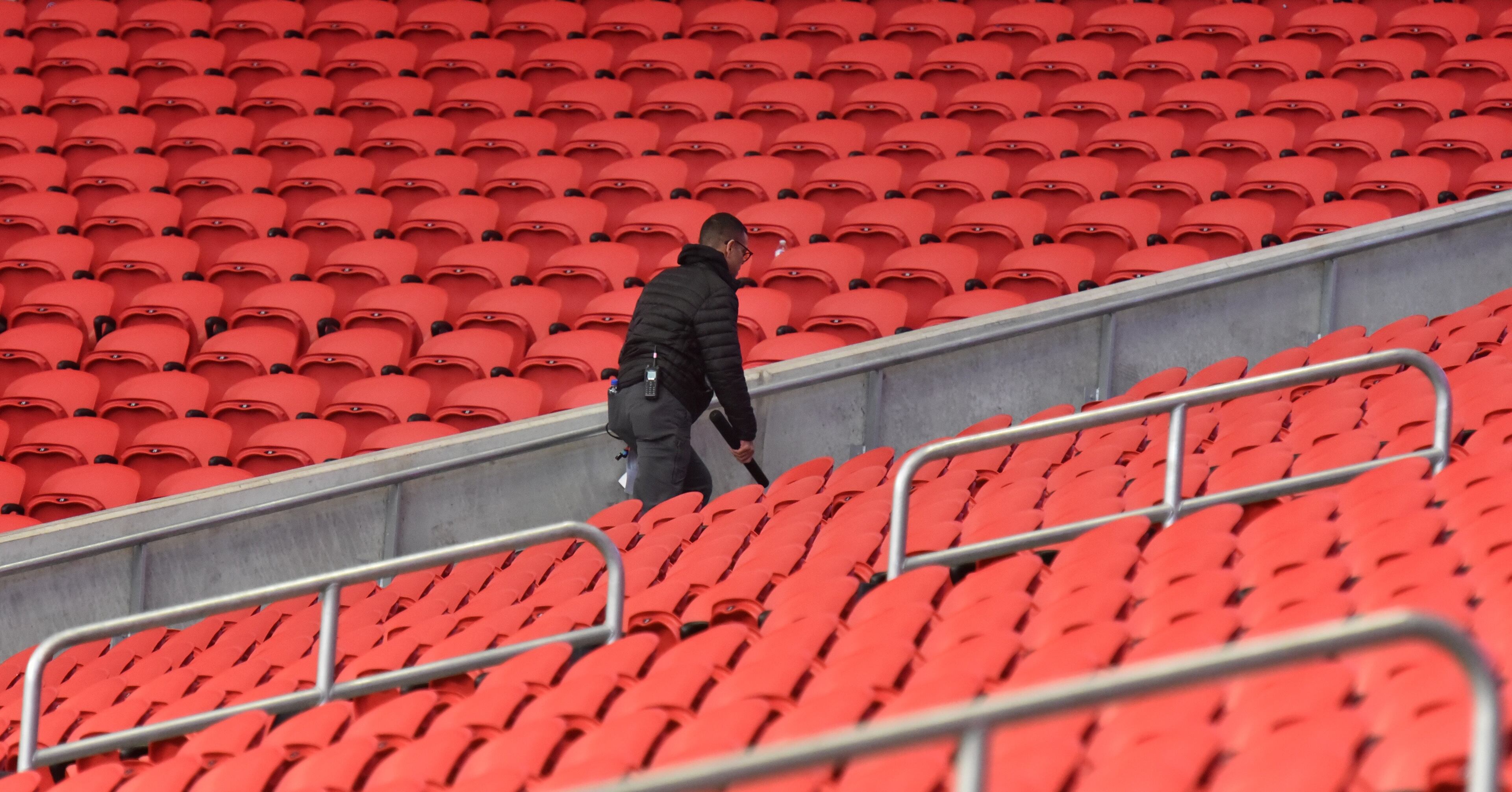 January 29, 2019 Atlanta - Stadium crew works inside Mercedes-Benz Stadium getting it ready for the Super Bowl LIII between New England Patriots and Los Angeles Rams on Tuesday, January 29, 2019. HYOSUB SHIN / HSHIN@AJC.COM