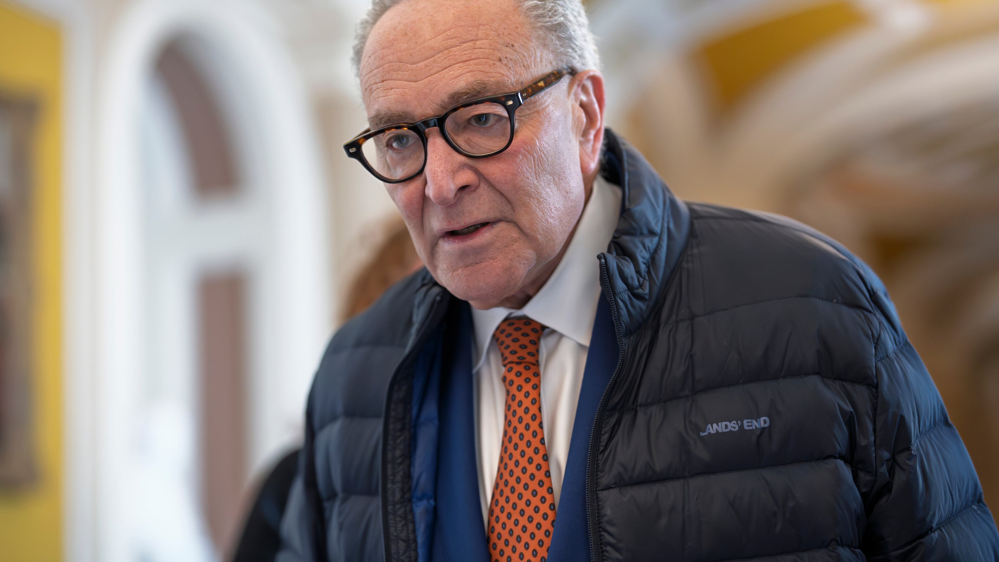 Senate Minority Leader Chuck Schumer, D-N.Y., arrives at his office as the Senate returns at the Capitol in Washington, Tuesday, Jan. 27, 2026. (AP Photo/J. Scott Applewhite)