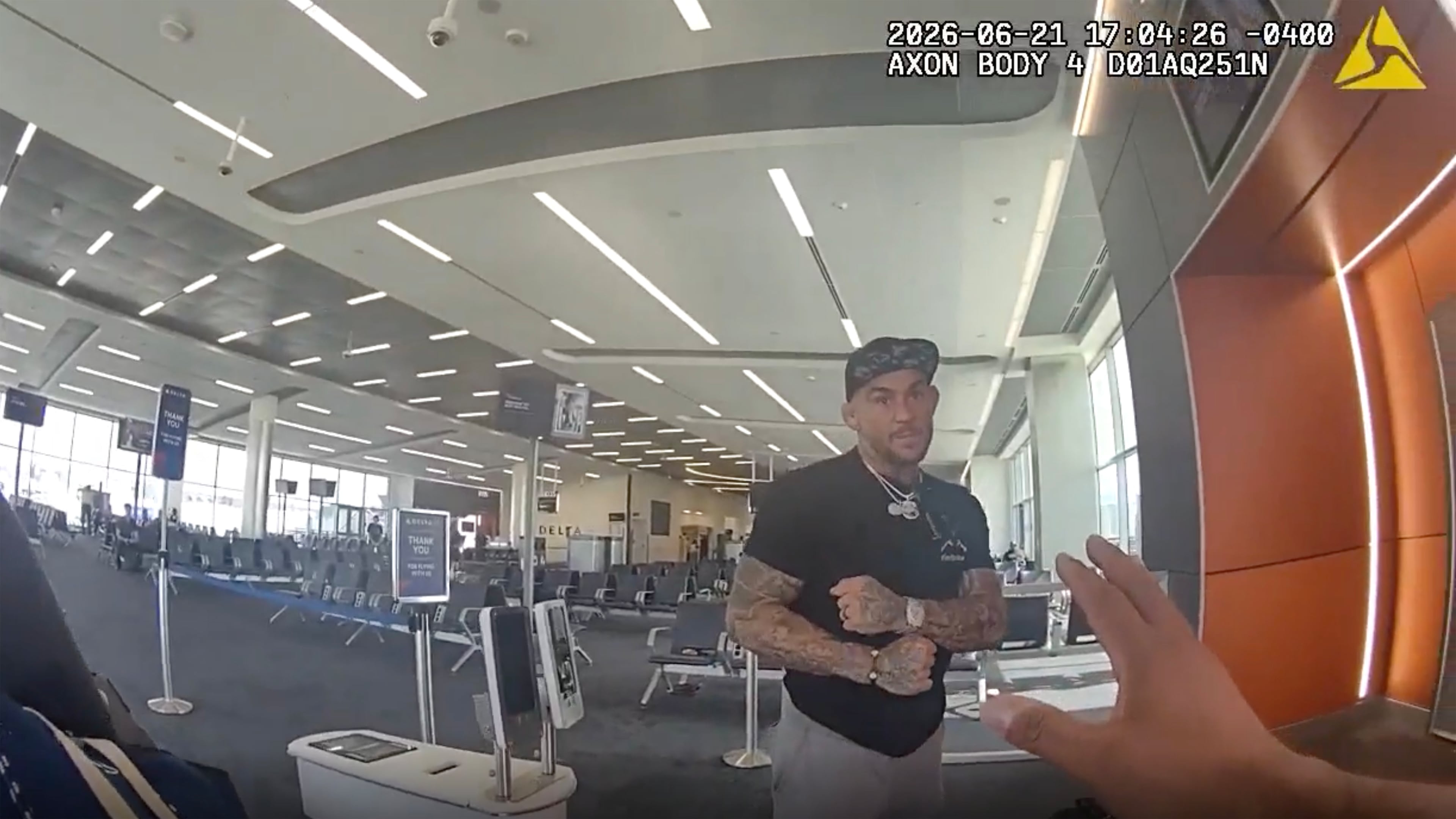 Retired UFC champion Dustin Poirier challenged an Atlanta police officer to a fight after he was denied boarding a Delta flight this weekend. (Courtesy of Atlanta Police Department)