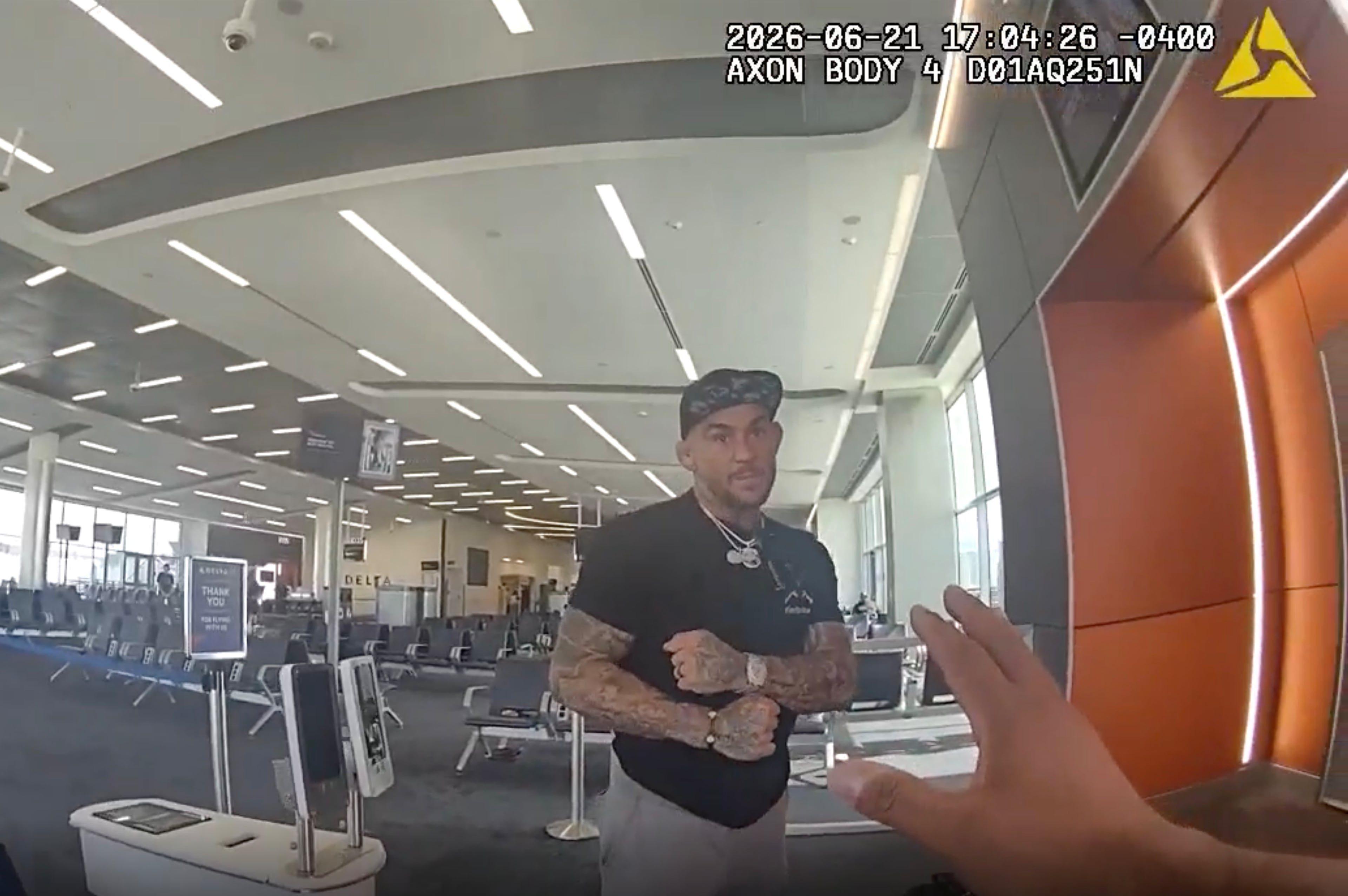 Retired UFC champion Dustin Poirier challenged an Atlanta police officer to a fight after he was denied boarding a Delta flight this weekend. (Courtesy of Atlanta Police Department)