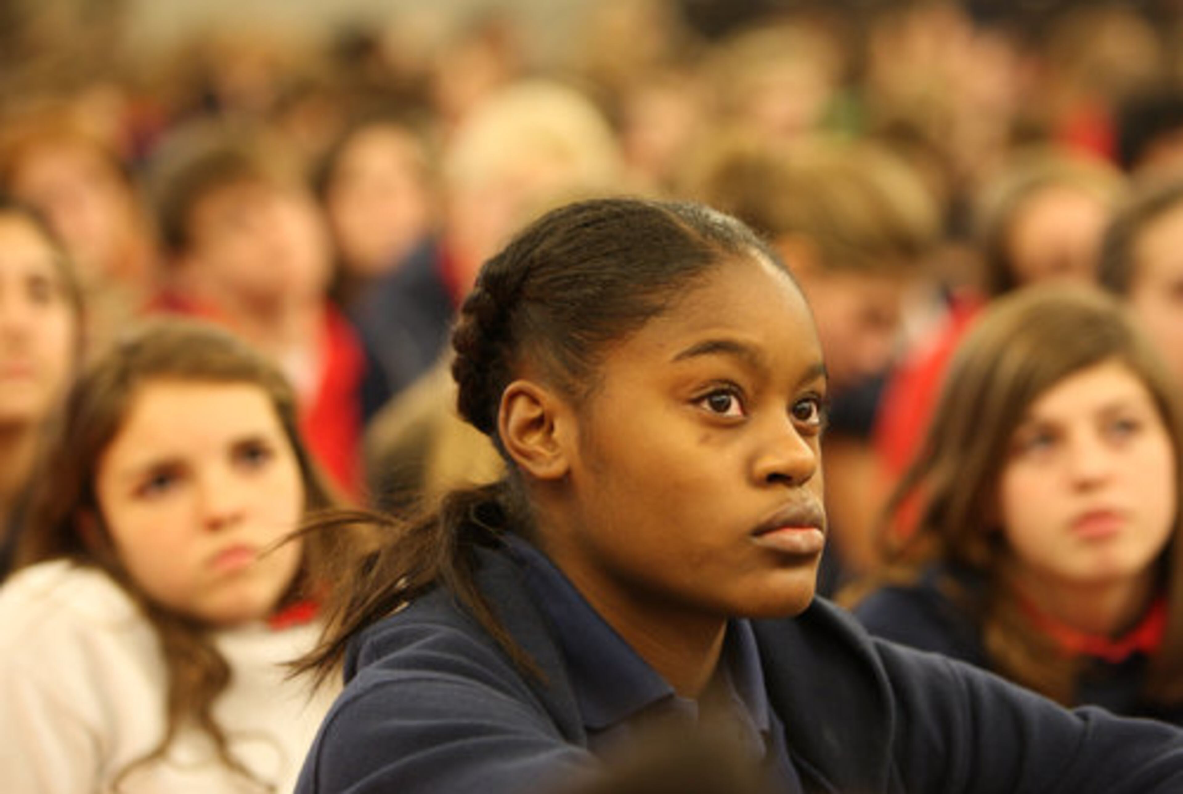 Kaela Davis, an 8th grader at Greater Atlanta Christian School, watches the inauguration of the 44th U.S president.