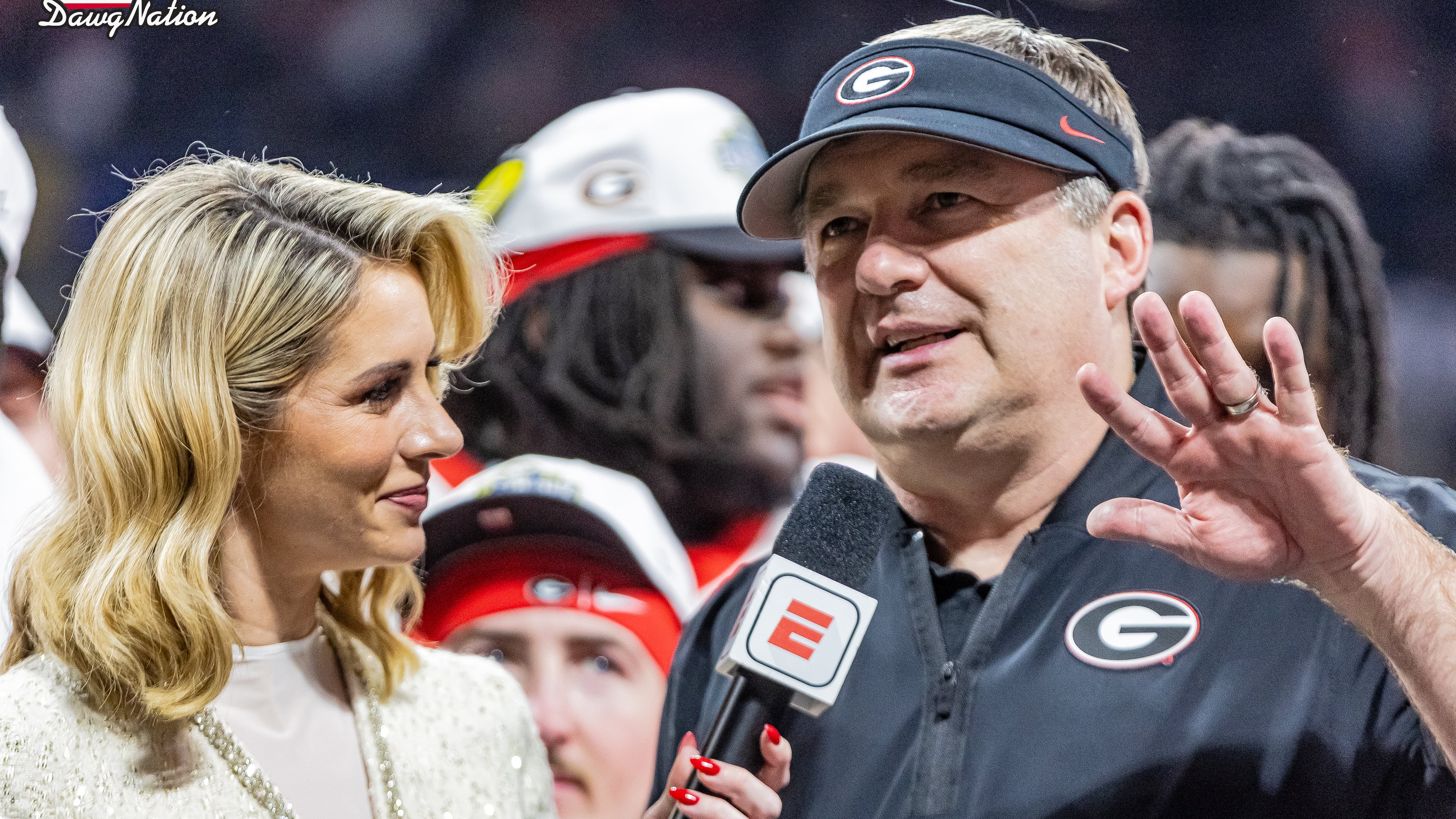 Georgia coach Kirby Smart is interviewed after the 2025 SEC Championship Game. The Bulldogs beat Alabama 28-7 in Mercedes-Benz Stadium on December 6, 2026, in Atlanta, Georgia. (Jeff Sentell/ DawgNation)