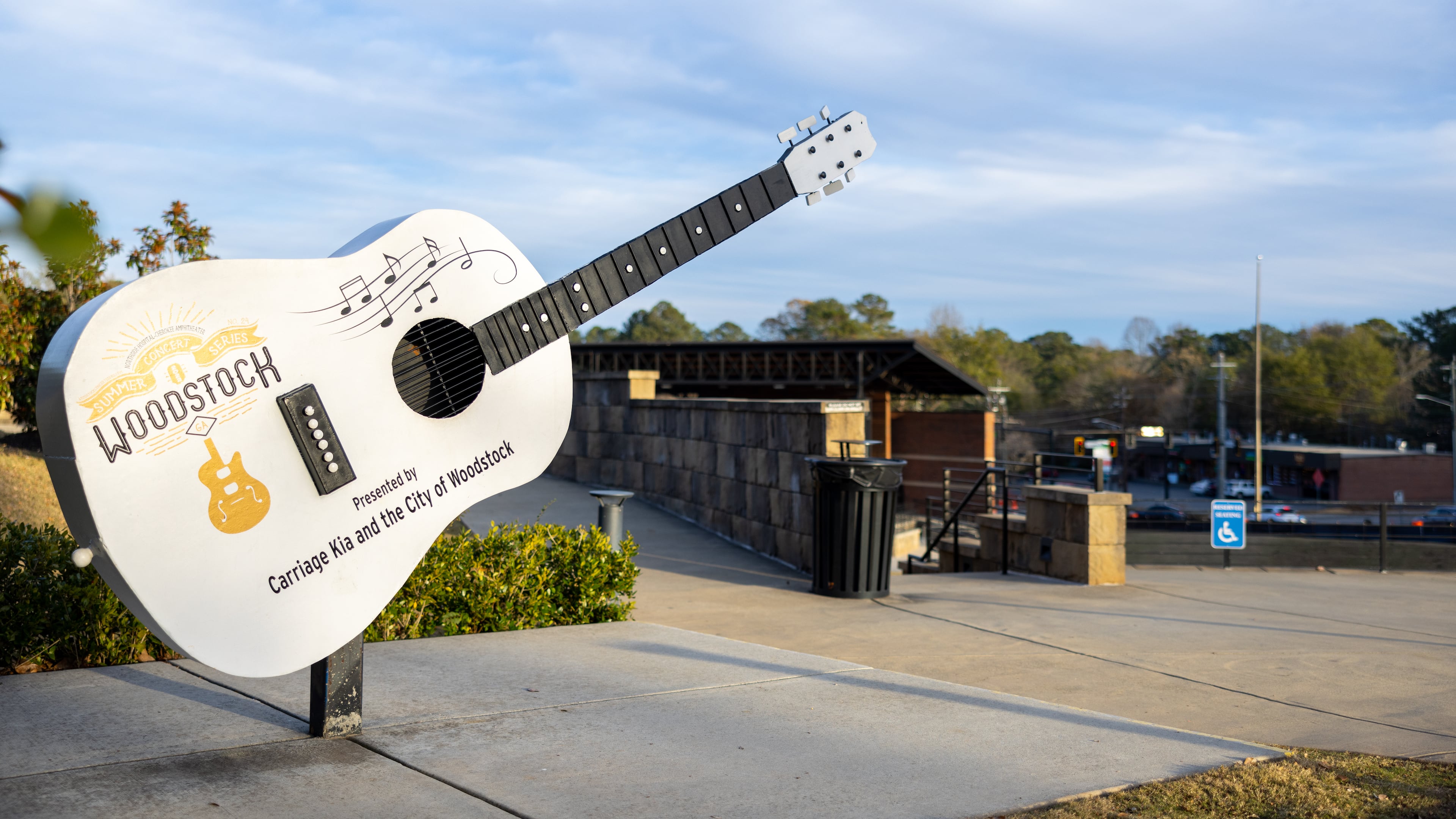 Statue of guitar in Downtown Woodstock on November 20, 2022