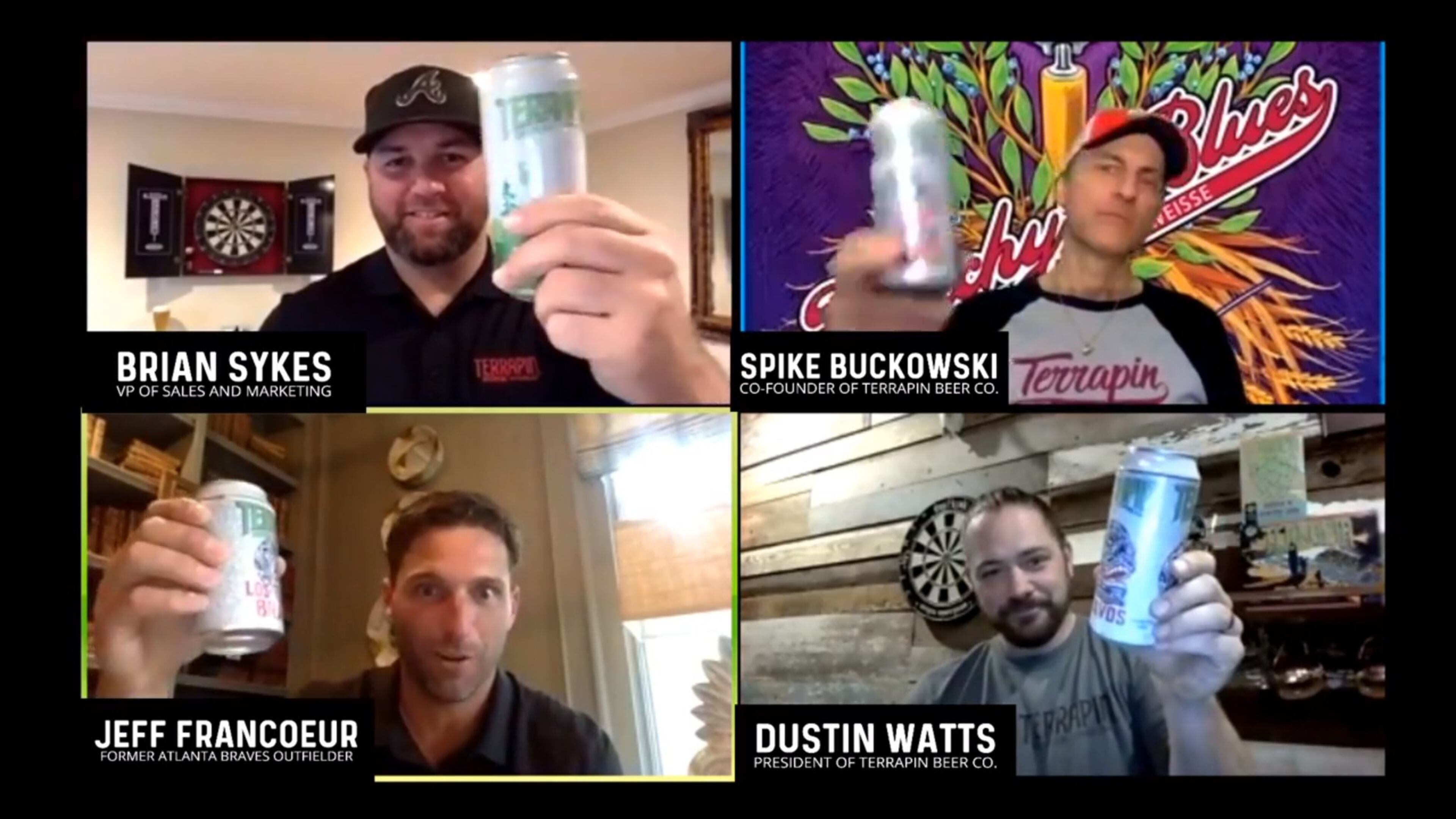 A screenshot of the Terrapin Facebook Live video with former Braves player Jeff Francoeur. CONTRIBUTED BY TERRAPIN BEER CO.