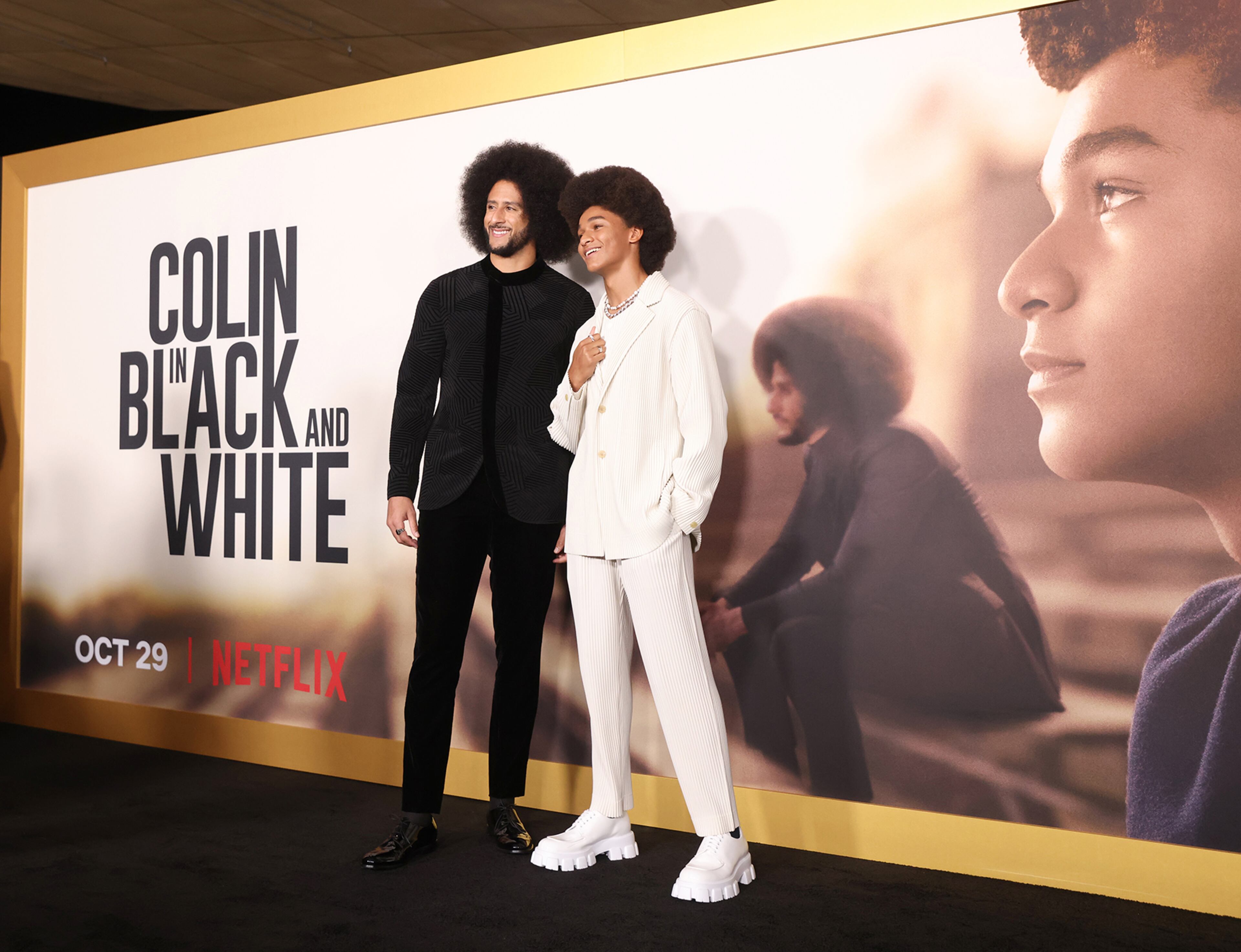 Colin Kaepernick and Jaden Michael at "The Colin in Black & White" premiere at the Academy Museum of Motion Pictures on Thursday, Oct. 28, 2021, in Los Angeles. (Photo by Matt Sayles/Netflix)