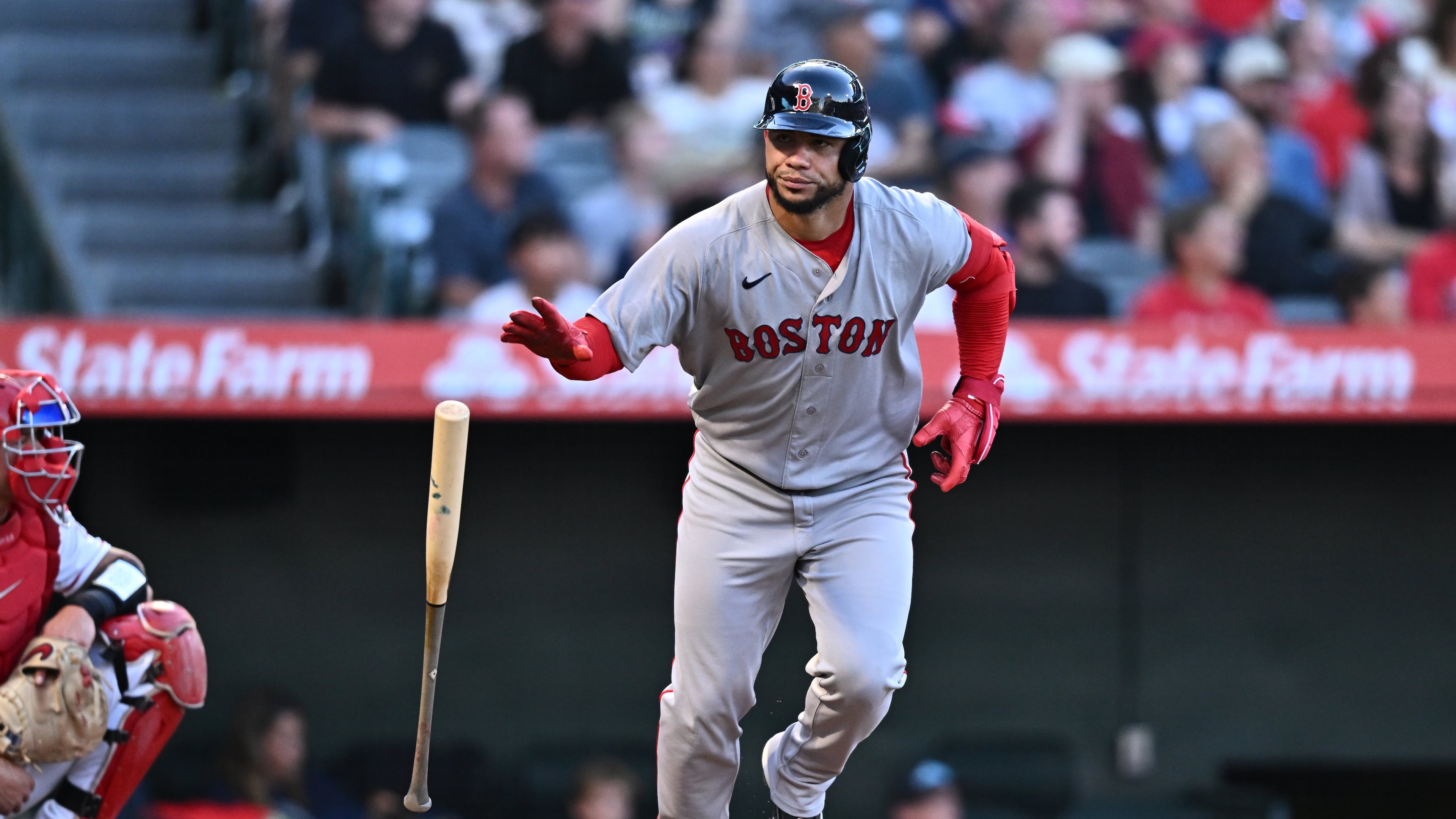 Boston Red Sox's Willson Contreras runs after hitting a three-run home run during the third inning of a baseball game against the Los Angeles Angels, Sunday, July 5, 2026, in Anaheim, Calif. (AP Photo/William Liang)