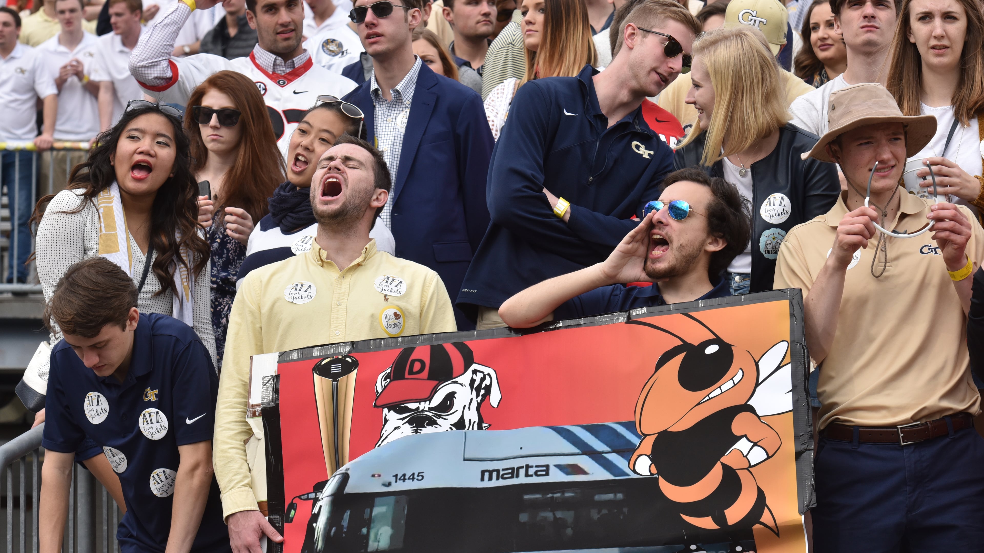 November 25, 2017 Atlanta - Georgia fans show their supports in the second half of an NCAA college football game at Bobby Dodd Stadium on Saturday, November 25, 2017. Georgia defeat Georgia Tech 38-7. HYOSUB SHIN / HSHIN@AJC.COM