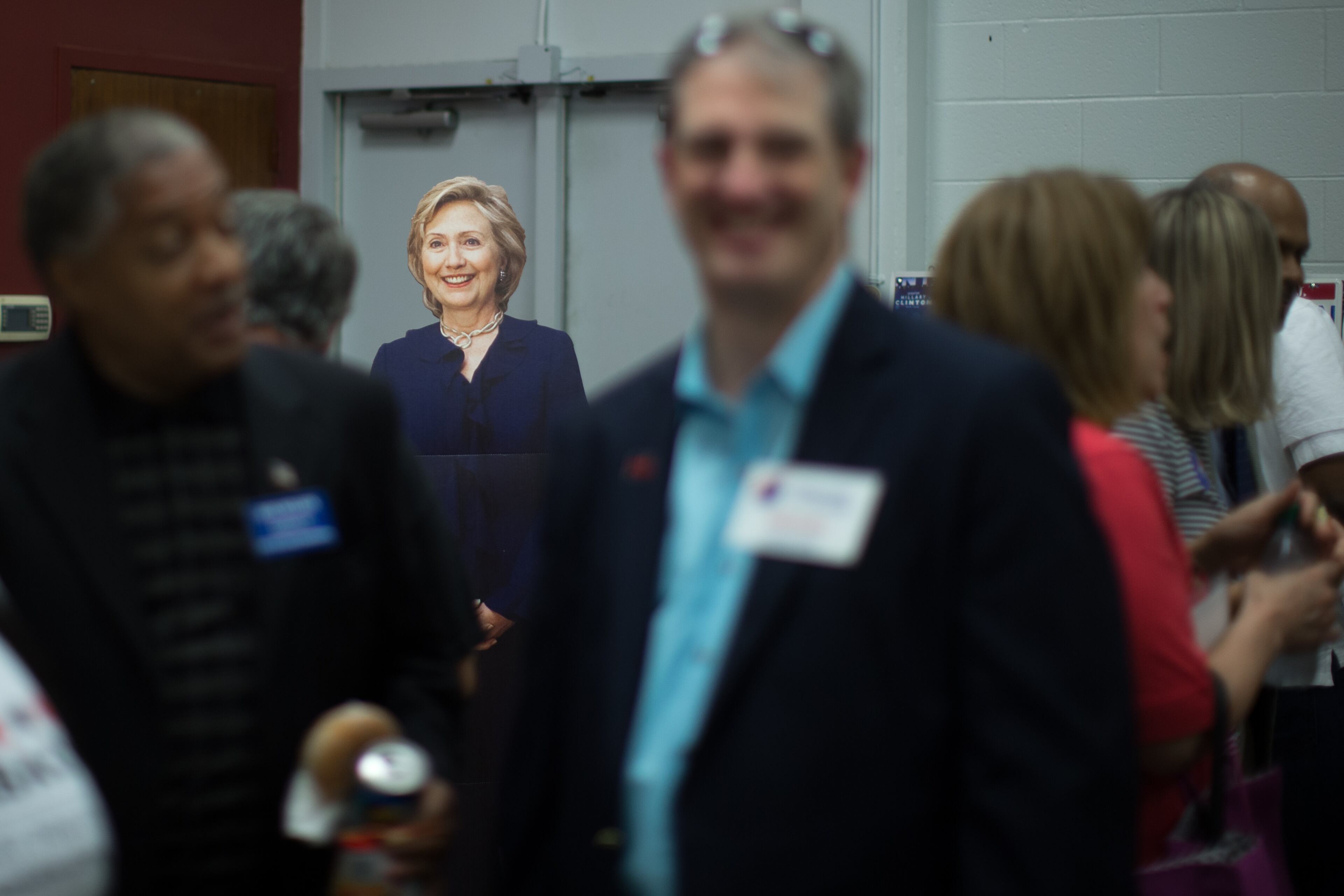 A cardboard cutout of Democratic presidential candidate Hillary Clinton stands in the IBEW Local 613 Auditorium, Saturday, June 11, 2016, in Atlanta. Members of the Georgia Democratic Party gathered to elect at-large and alternate delegates to the Democratic National Convention in Philadelphia. BRANDEN CAMP/SPECIAL