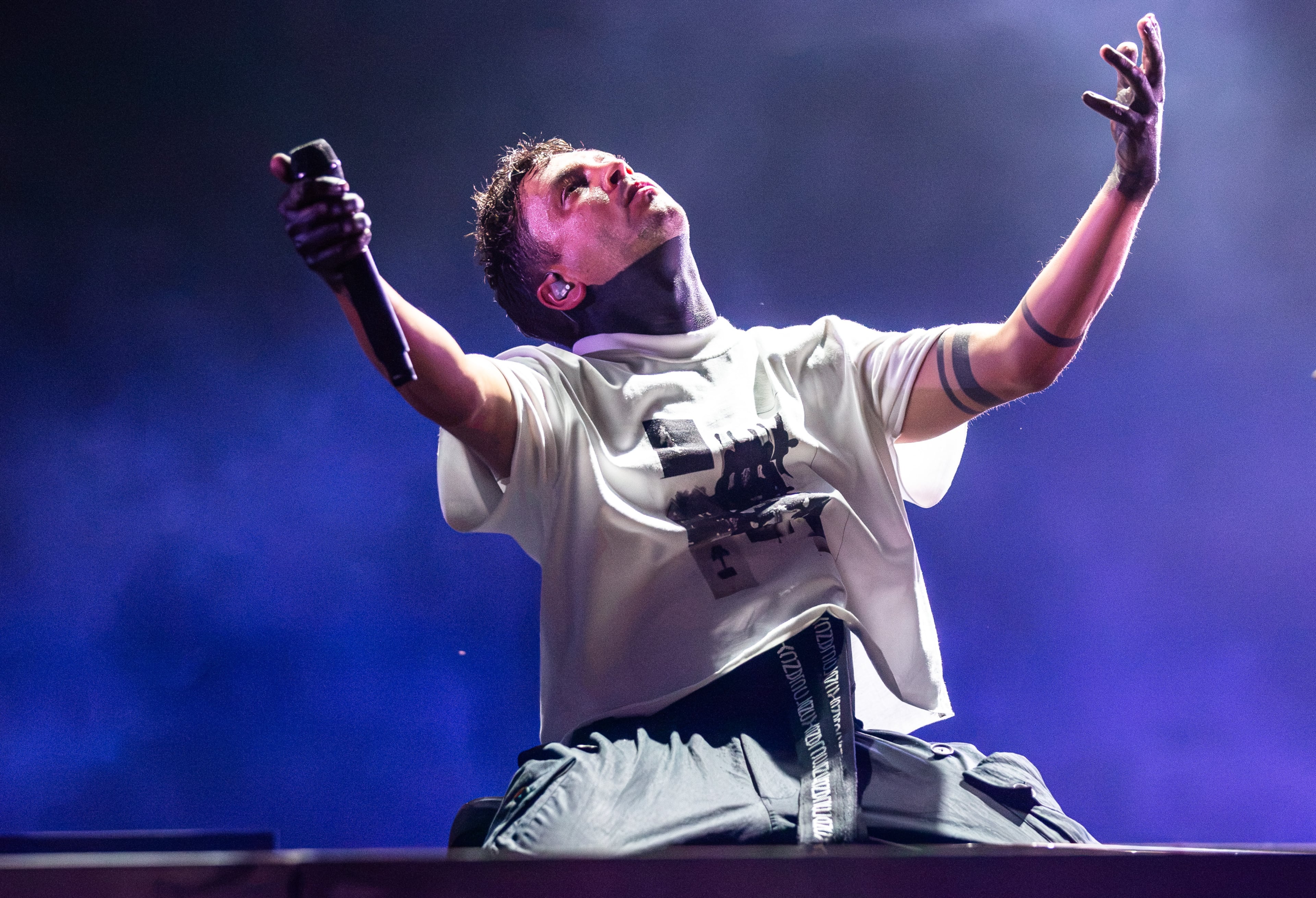 After a lengthy rain delay and evacuation, Twenty One Pilots closed out Saturday night at Shaky Knees with genre bending hits on the Peachtree Stage on Sept. 19, 2026, in Atlanta. (Ryan Fleisher for the AJC)