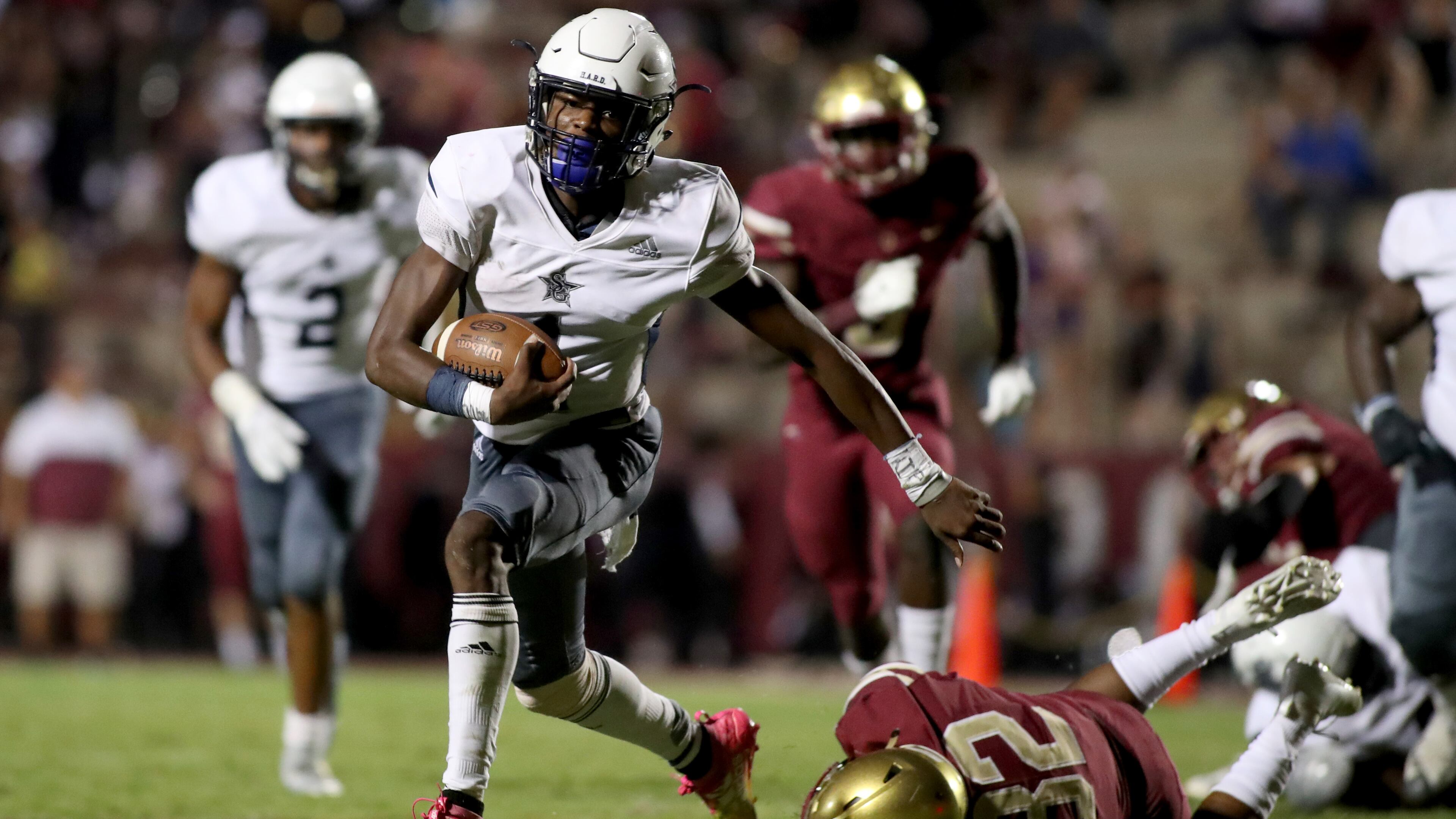 South Gwinnett quarterback Tre Truitt (1) runs for a touchdown in the second half against Brookwood at Brookwood High School Friday, September 6, 2019 in Snellville, Ga.. South Gwinnett won 35-21.(Jason Getz/Special)