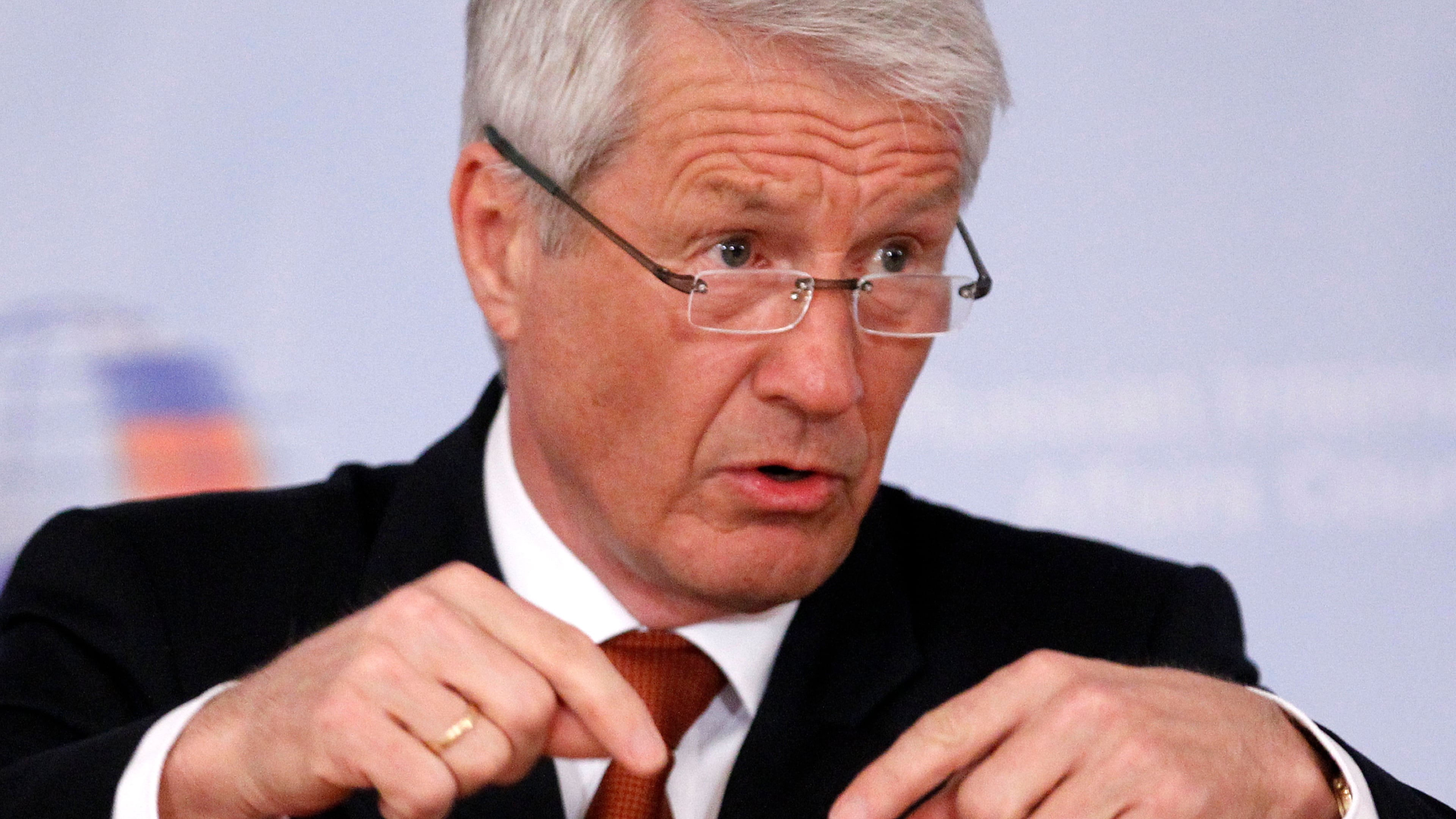 FILE -Council of Europe Secretary-General Thorbjorn Jagland speaks at the Russian International Affairs Council in Moscow on March 23, 2012. (AP Photo/Mikhail Metzel, File)