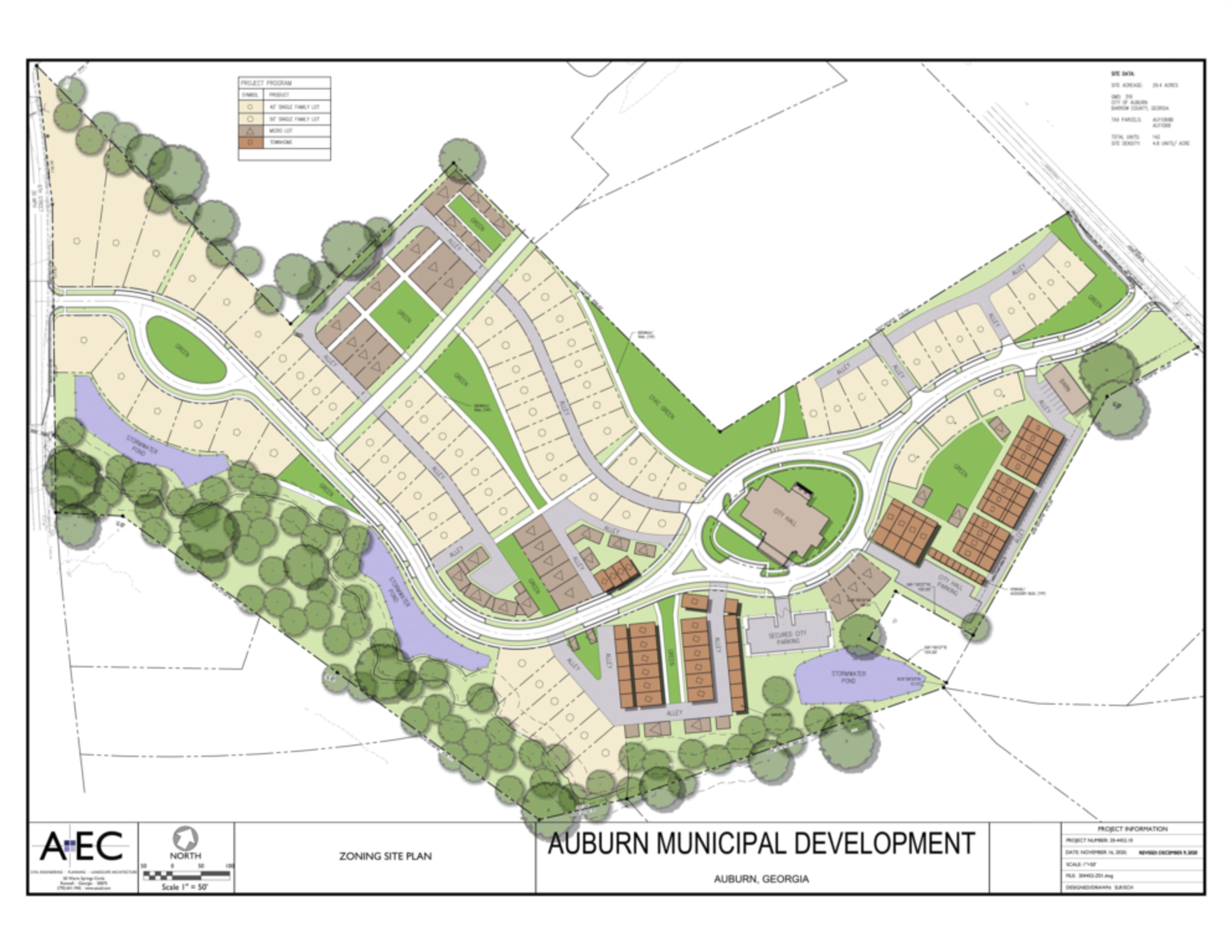 This is the site plan for Auburn’s new municipal complex, which will be surrounded by Harmony, a mix of hundreds of single-family homes and townhomes. (Courtesy City of Auburn, GA)